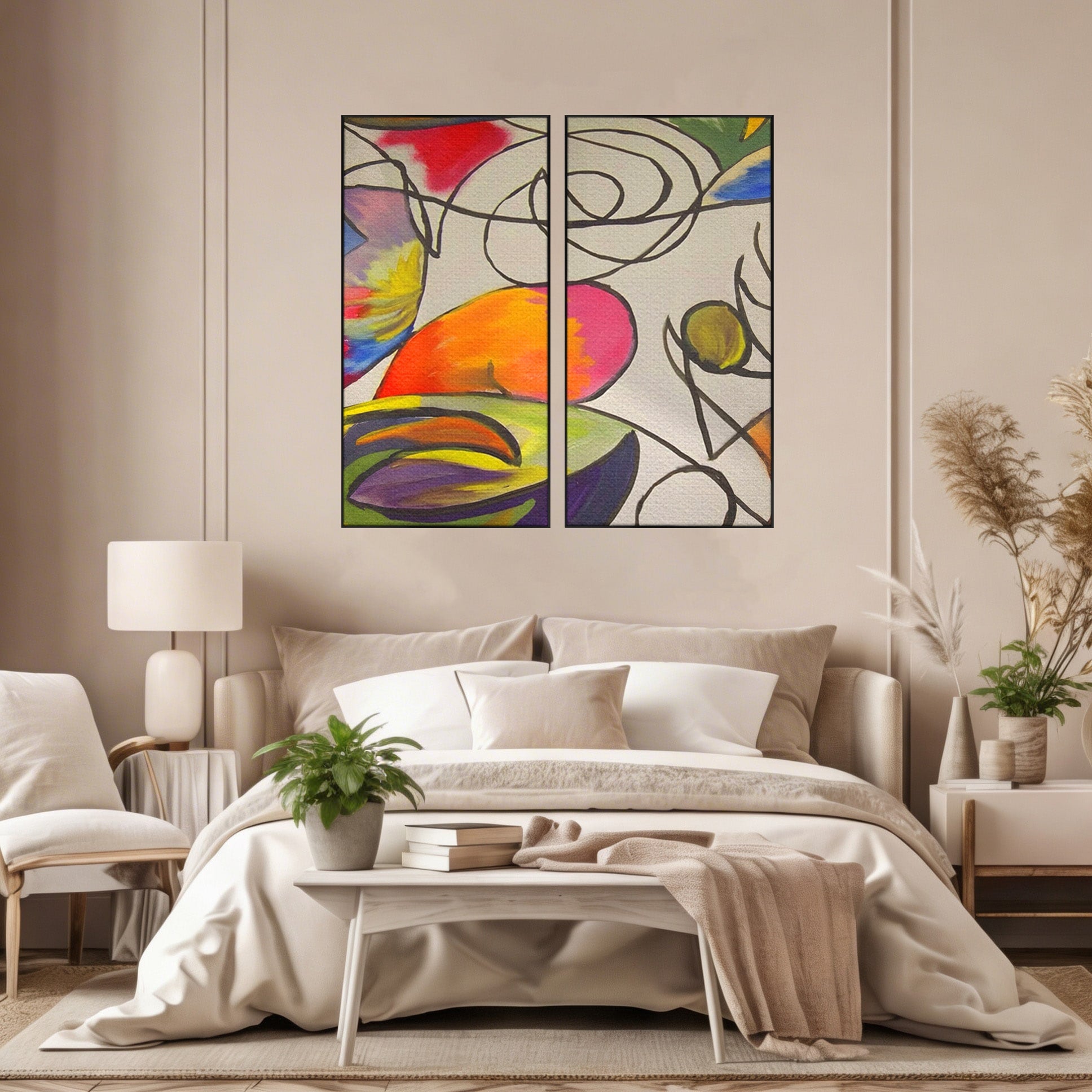 Set 2 Tablouri Canvas Premium LuxCanva® C2-1206, Kandinsky Painting Puzzle, Culori, Decorativ, Living Room, Culori Vibrante