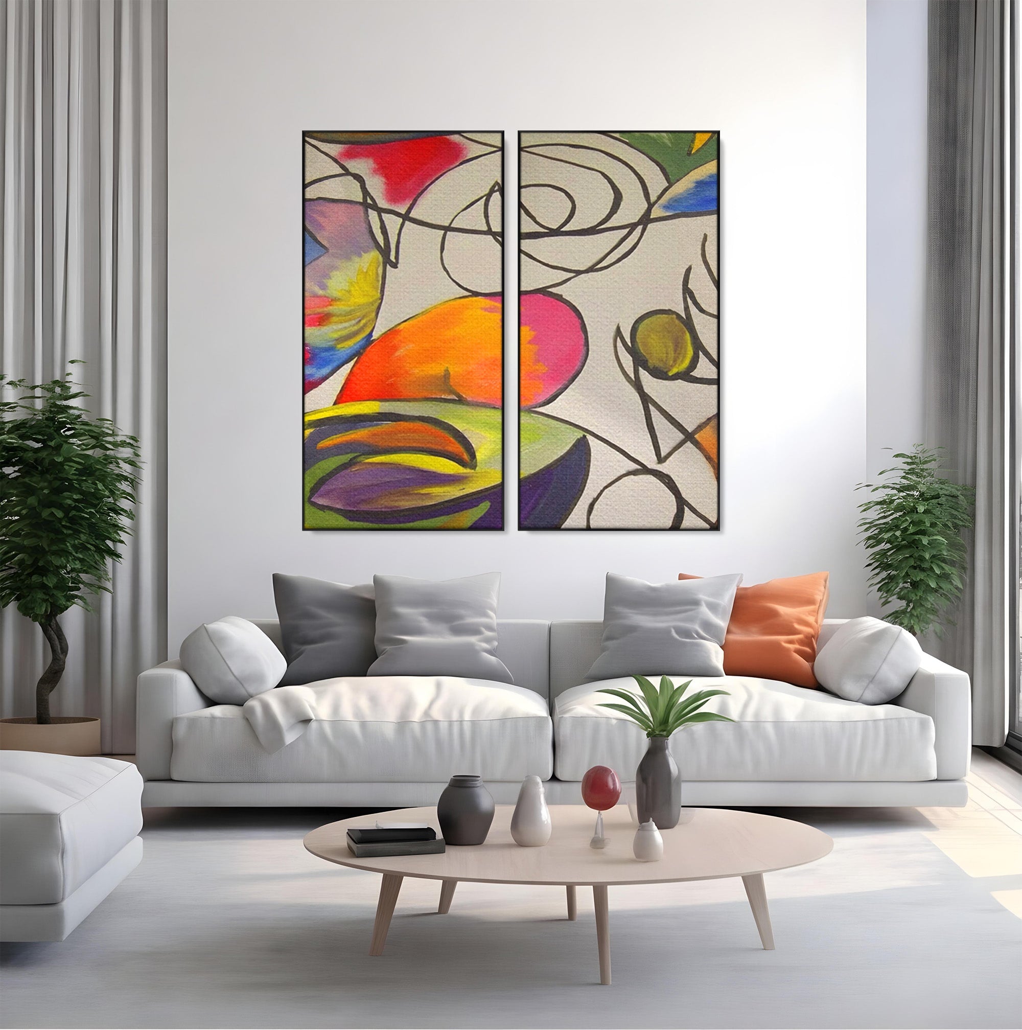 Set 2 Tablouri Canvas Premium LuxCanva® C2-1206, Kandinsky Painting Puzzle, Culori, Decorativ, Living Room, Culori Vibrante