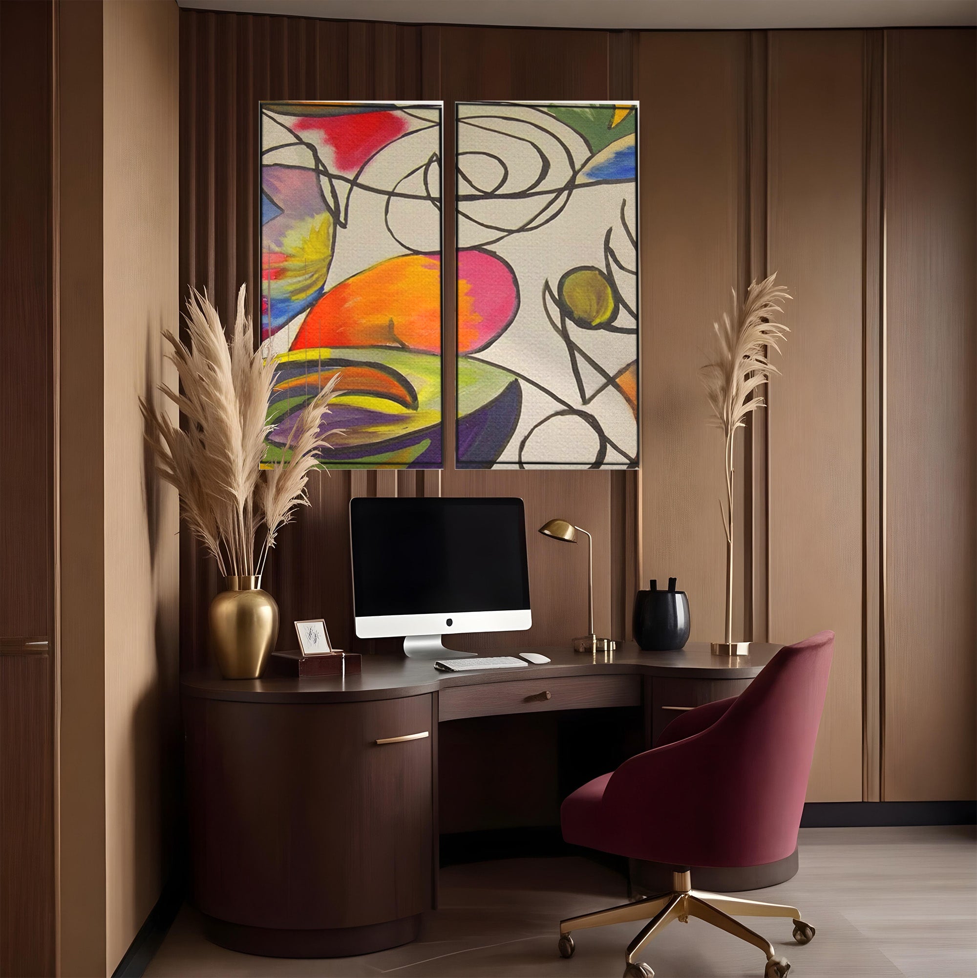 Set 2 Tablouri Canvas Premium LuxCanva® C2-1206, Kandinsky Painting Puzzle, Culori, Decorativ, Living Room, Culori Vibrante