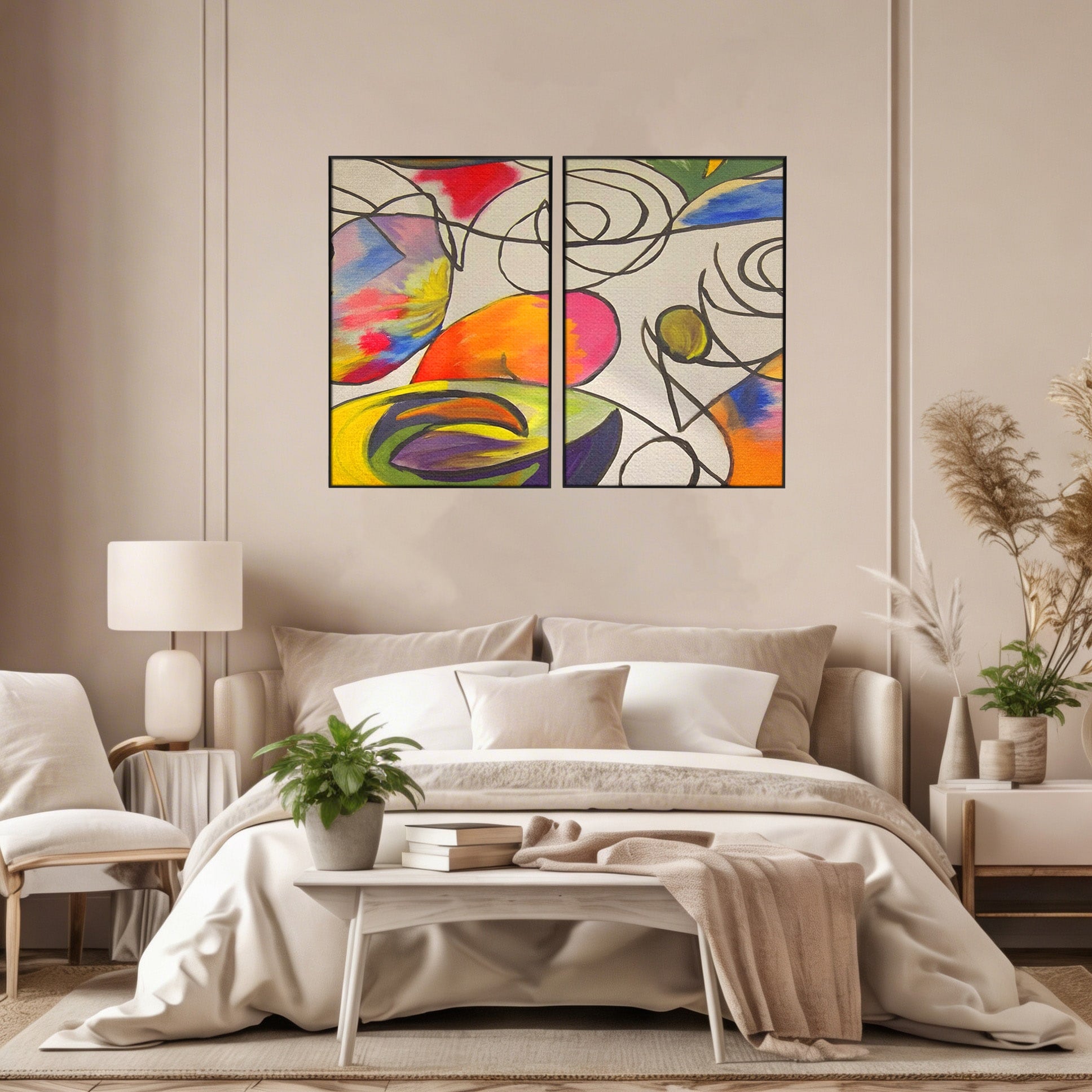 Set 2 Tablouri Canvas Premium LuxCanva® C2-1206, Kandinsky Painting Puzzle, Culori, Decorativ, Living Room, Culori Vibrante