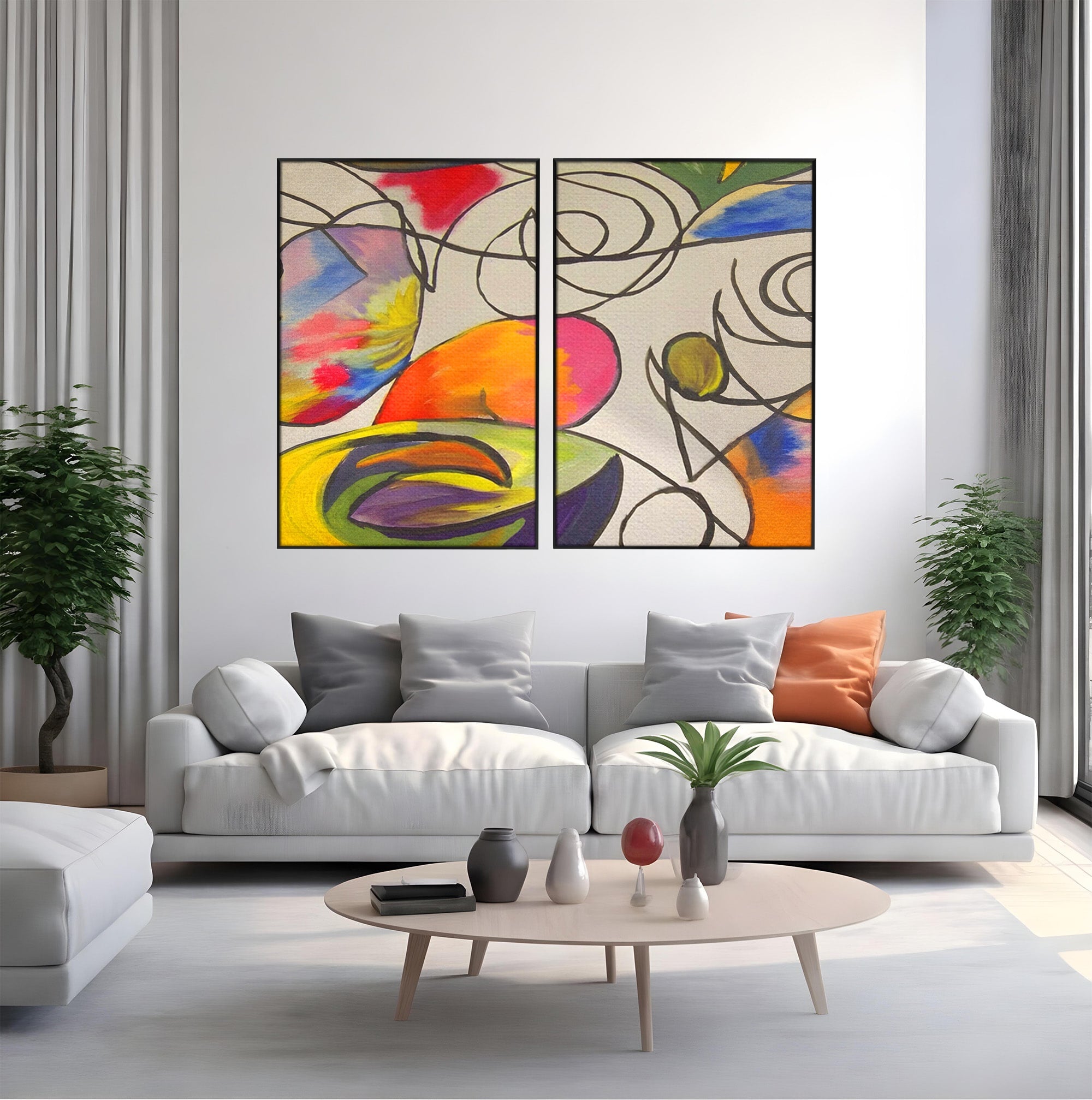 Set 2 Tablouri Canvas Premium LuxCanva® C2-1206, Kandinsky Painting Puzzle, Culori, Decorativ, Living Room, Culori Vibrante