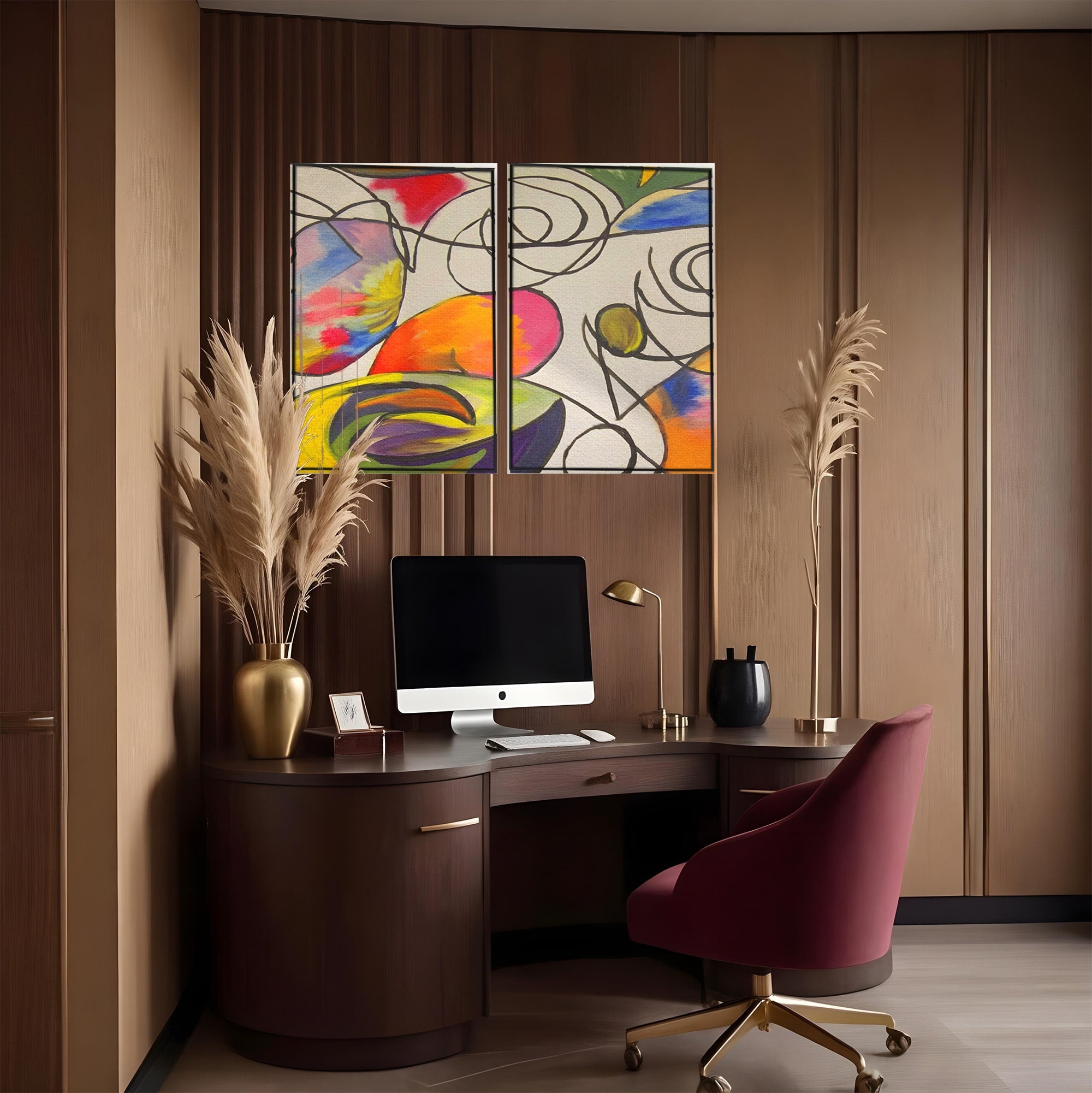 Set 2 Tablouri Canvas Premium LuxCanva® C2-1206, Kandinsky Painting Puzzle, Culori, Decorativ, Living Room, Culori Vibrante