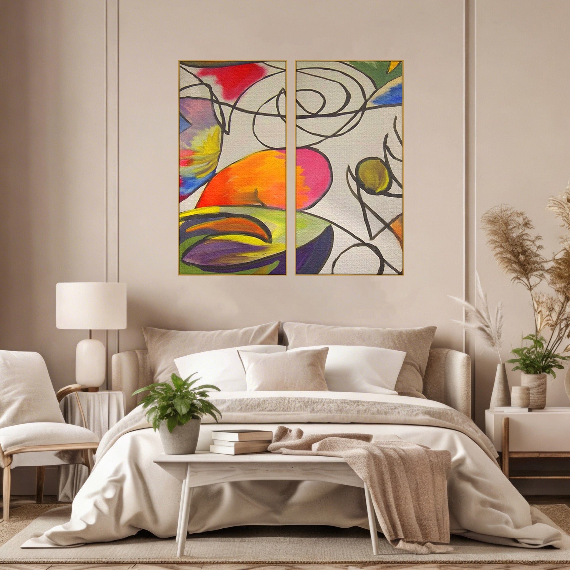 Set 2 Tablouri Canvas Premium LuxCanva® C2-1206, Kandinsky Painting Puzzle, Culori, Decorativ, Living Room, Culori Vibrante