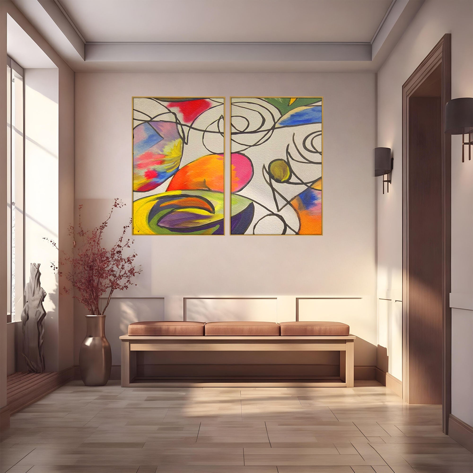 Set 2 Tablouri Canvas Premium LuxCanva® C2-1206, Kandinsky Painting Puzzle, Culori, Decorativ, Living Room, Culori Vibrante
