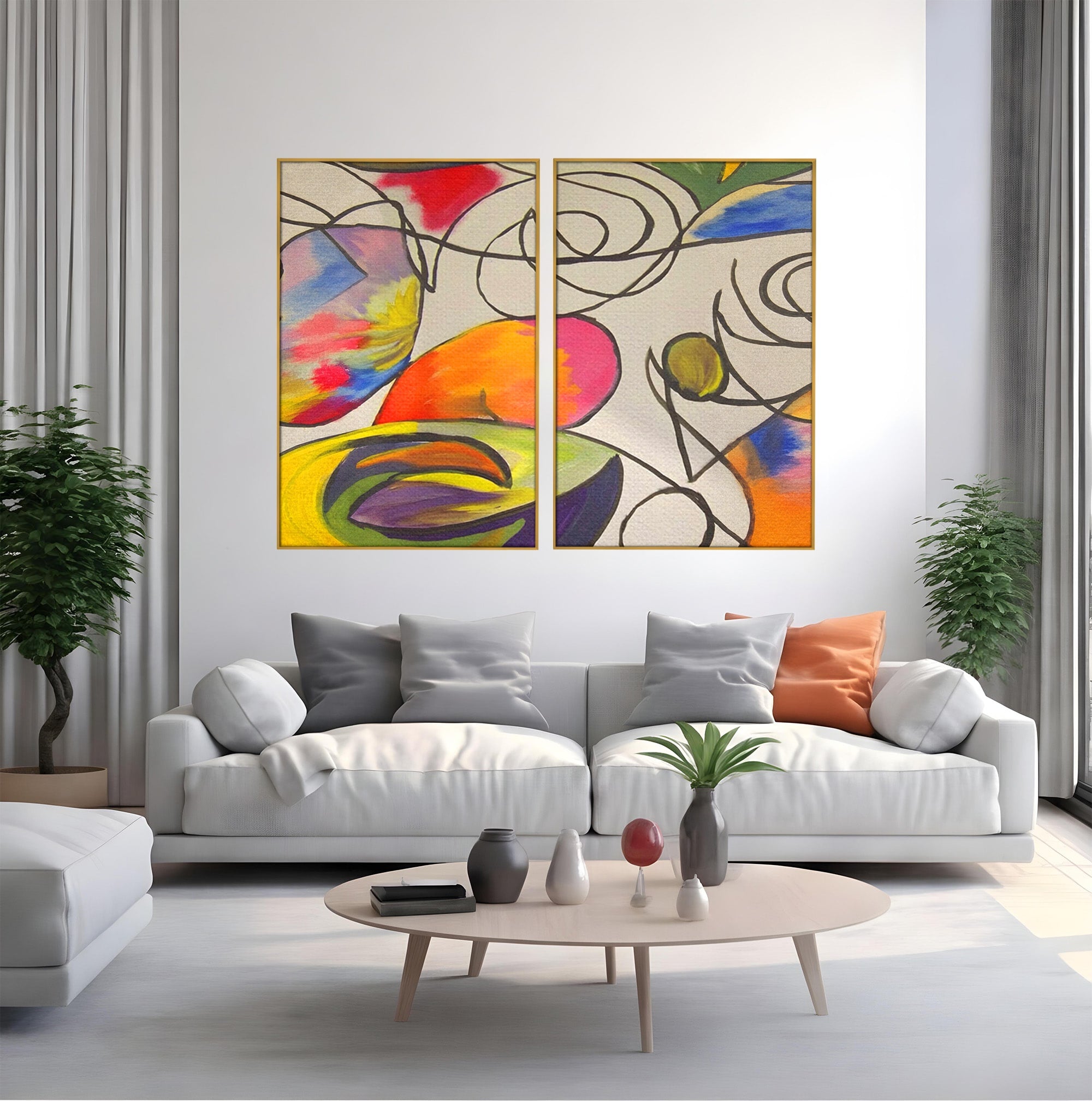 Set 2 Tablouri Canvas Premium LuxCanva® C2-1206, Kandinsky Painting Puzzle, Culori, Decorativ, Living Room, Culori Vibrante
