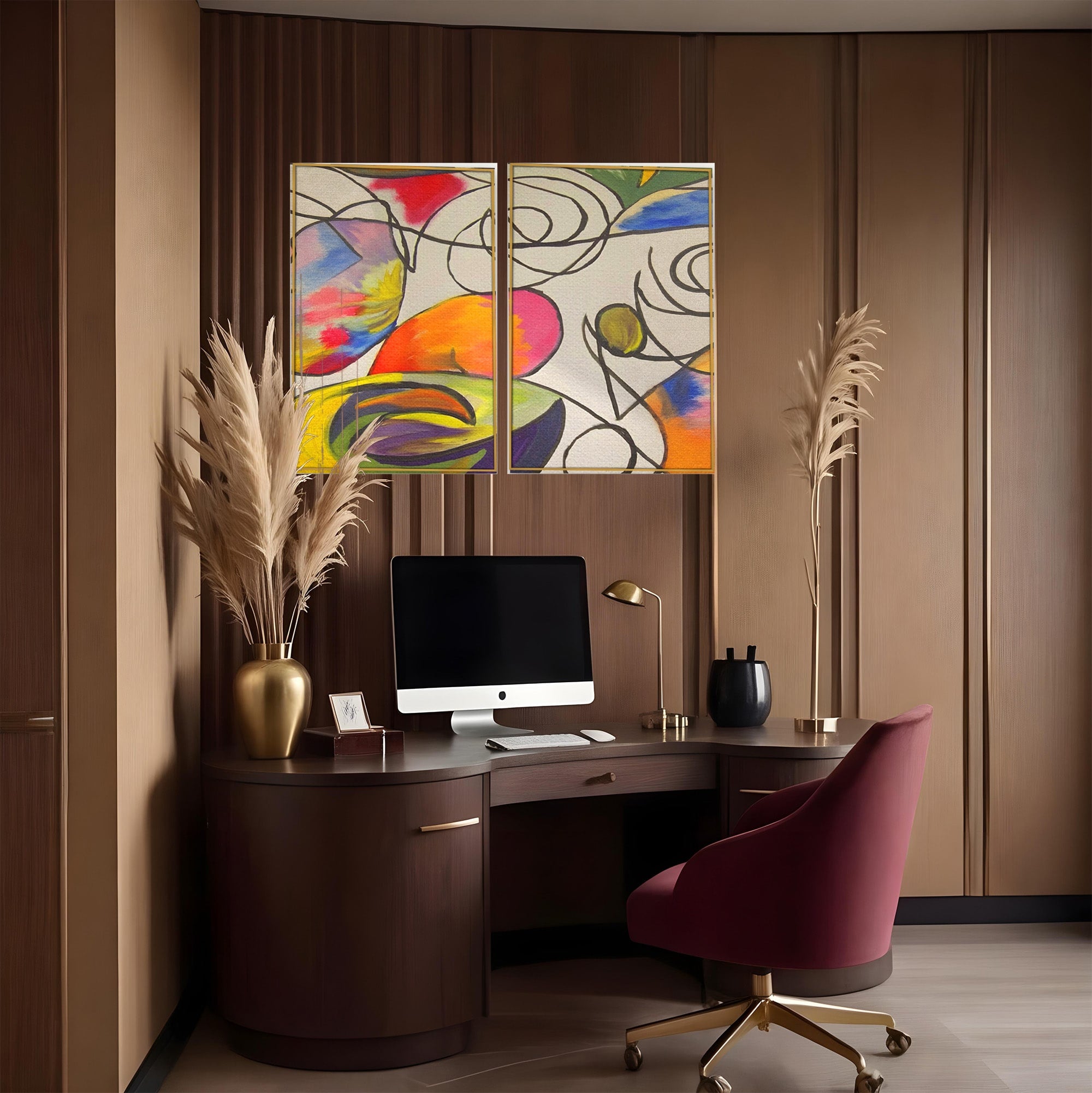 Set 2 Tablouri Canvas Premium LuxCanva® C2-1206, Kandinsky Painting Puzzle, Culori, Decorativ, Living Room, Culori Vibrante
