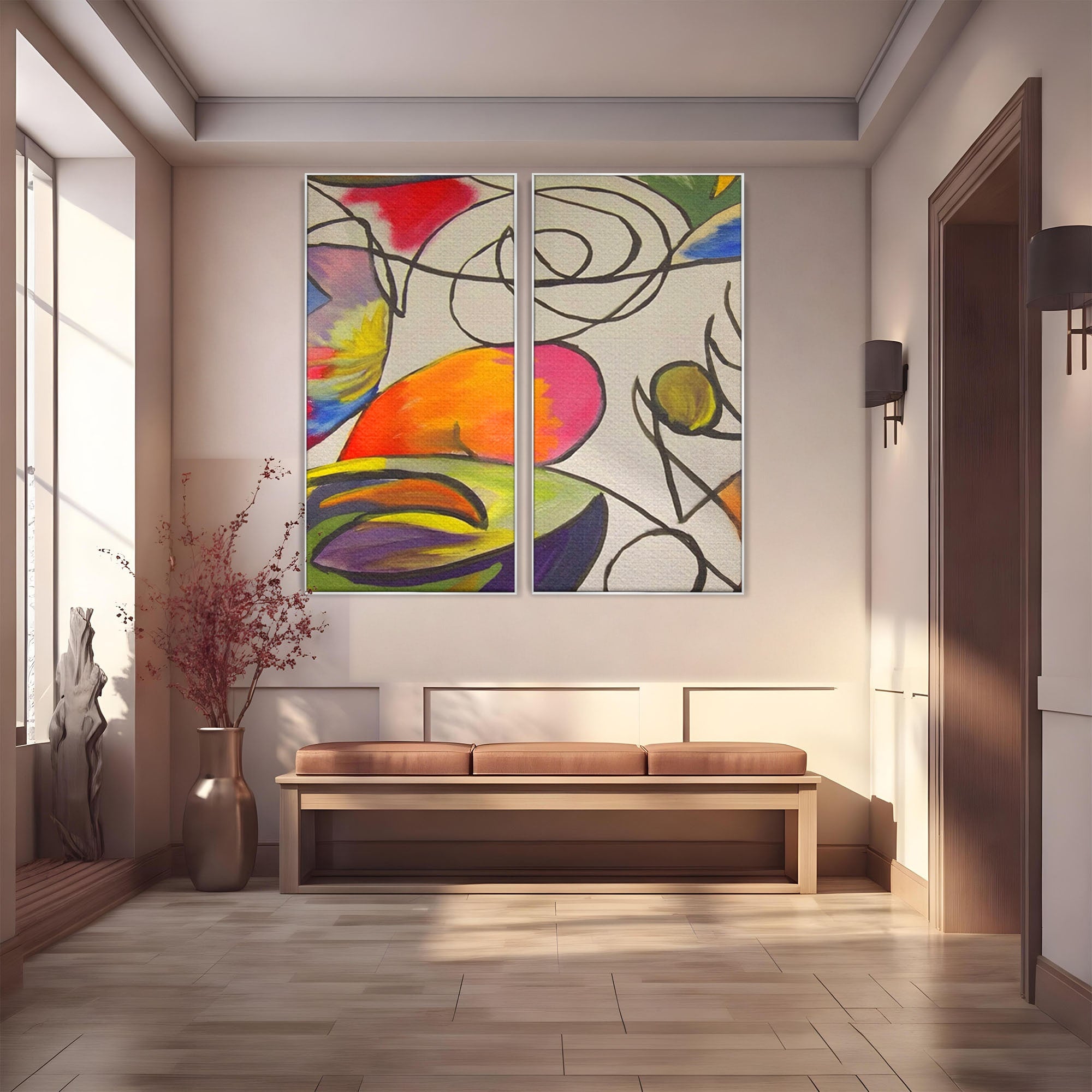 Set 2 Tablouri Canvas Premium LuxCanva® C2-1206, Kandinsky Painting Puzzle, Culori, Decorativ, Living Room, Culori Vibrante