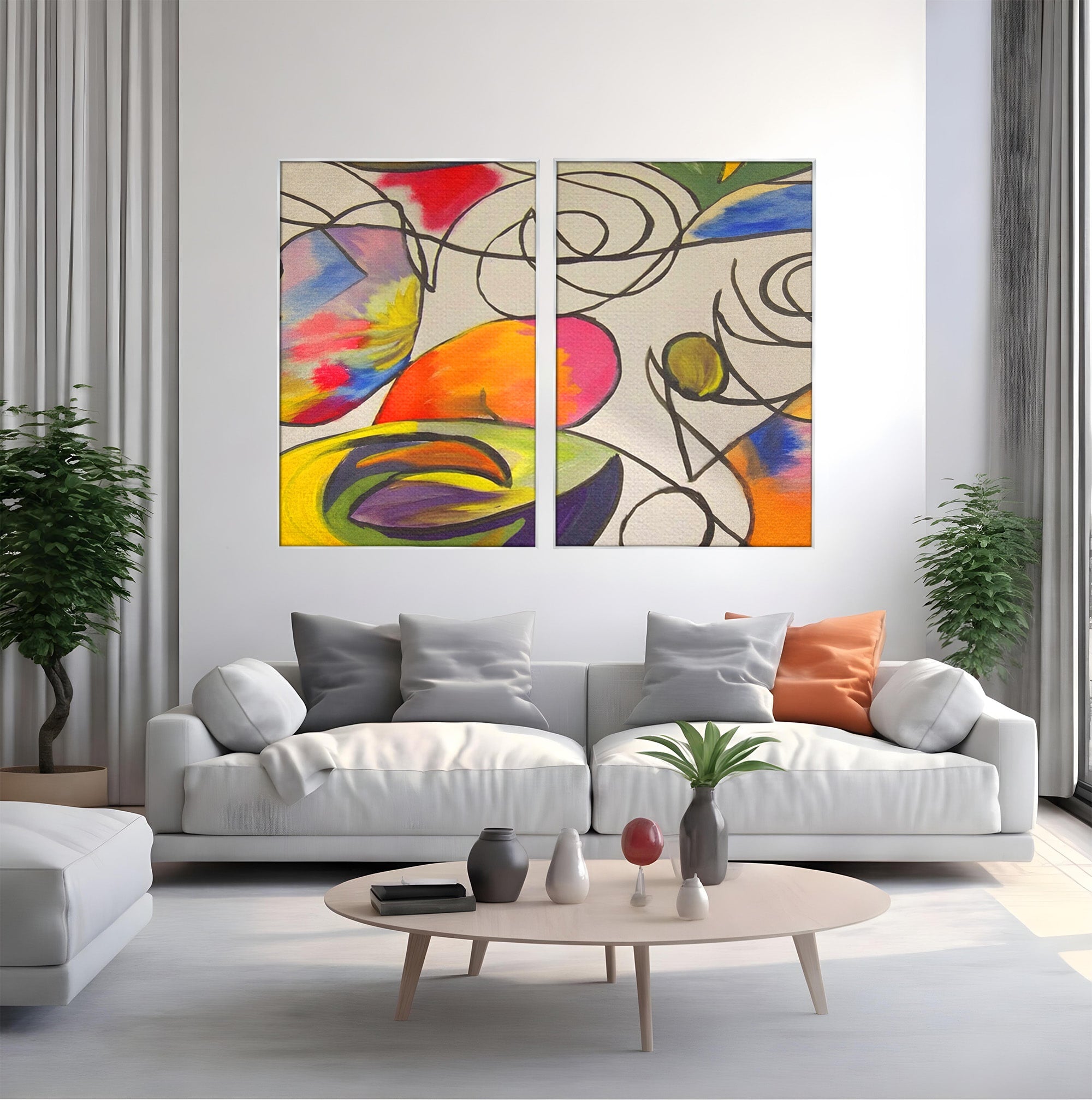 Set 2 Tablouri Canvas Premium LuxCanva® C2-1206, Kandinsky Painting Puzzle, Culori, Decorativ, Living Room, Culori Vibrante