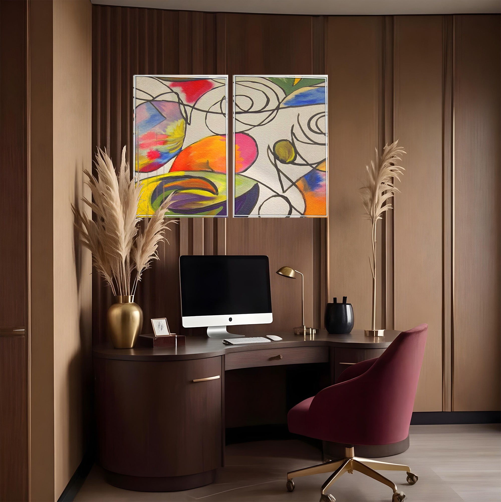 Set 2 Tablouri Canvas Premium LuxCanva® C2-1206, Kandinsky Painting Puzzle, Culori, Decorativ, Living Room, Culori Vibrante