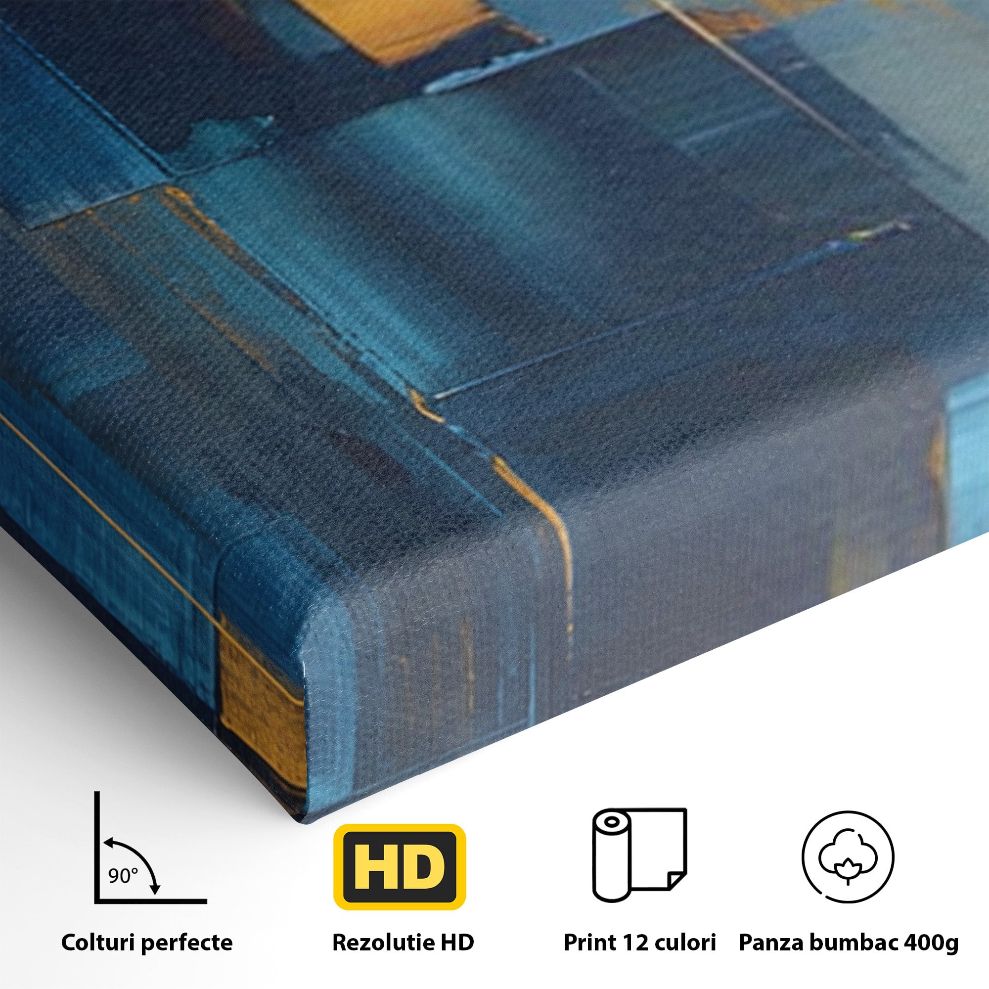 Set 2 Tablouri Canvas Premium LuxCanva® C2-1207, Gold And Blue Paint, Relaxare, Living Room, Culori Vibrante