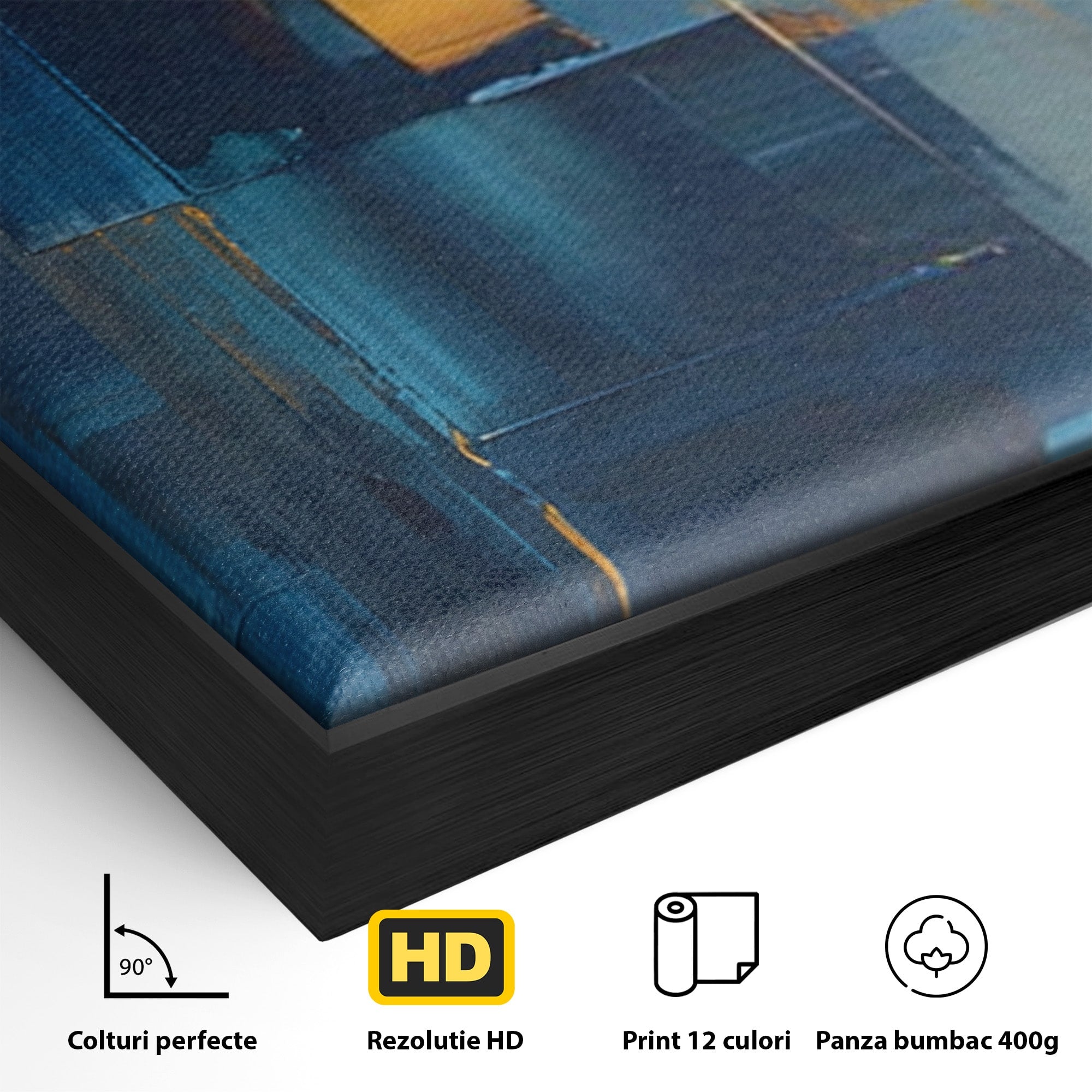 Set 2 Tablouri Canvas Premium LuxCanva® C2-1207, Gold And Blue Paint, Relaxare, Living Room, Culori Vibrante
