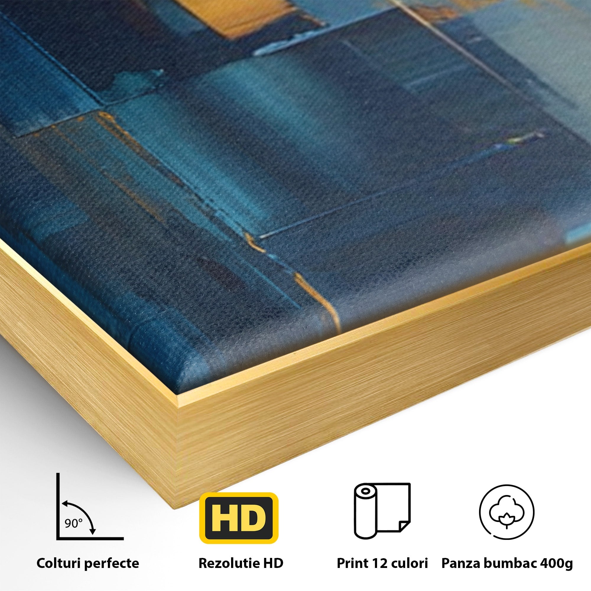 Set 2 Tablouri Canvas Premium LuxCanva® C2-1207, Gold And Blue Paint, Relaxare, Living Room, Culori Vibrante