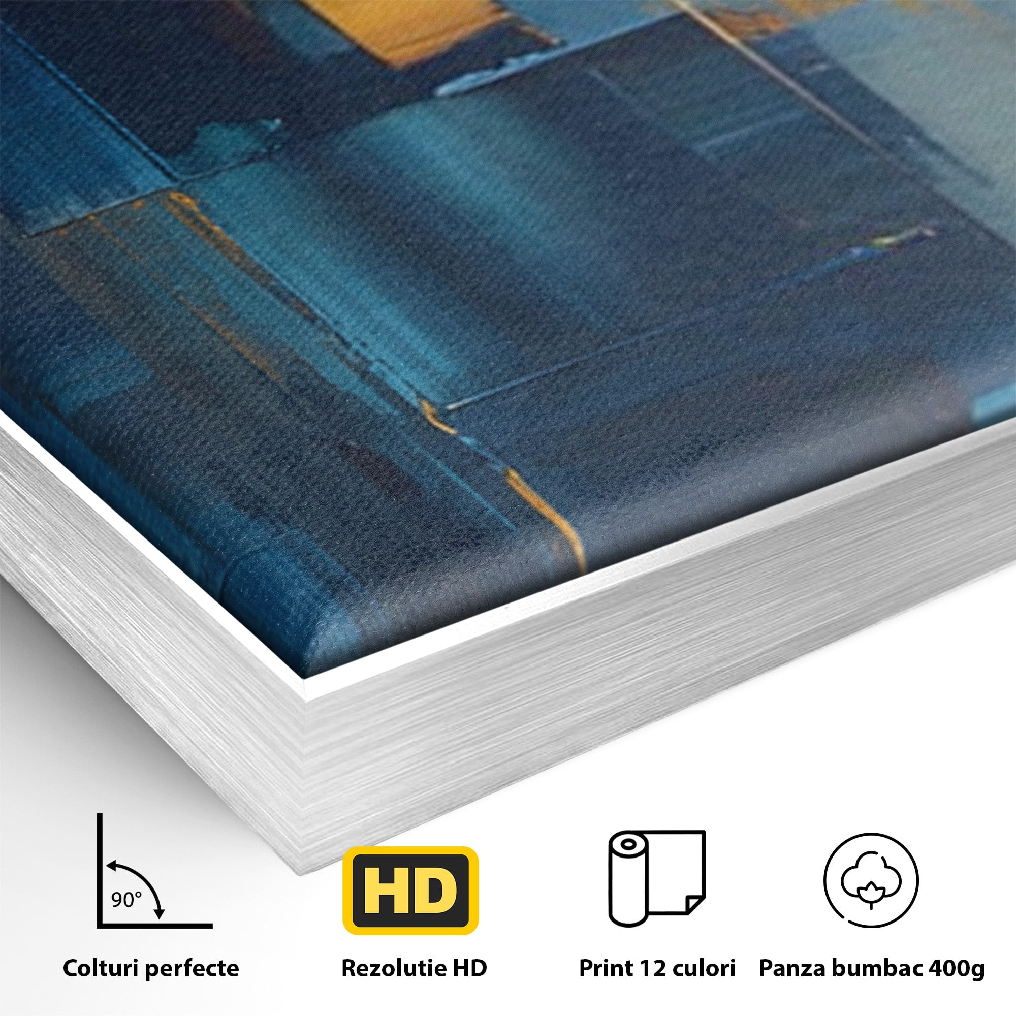 Set 2 Tablouri Canvas Premium LuxCanva® C2-1207, Gold And Blue Paint, Relaxare, Living Room, Culori Vibrante