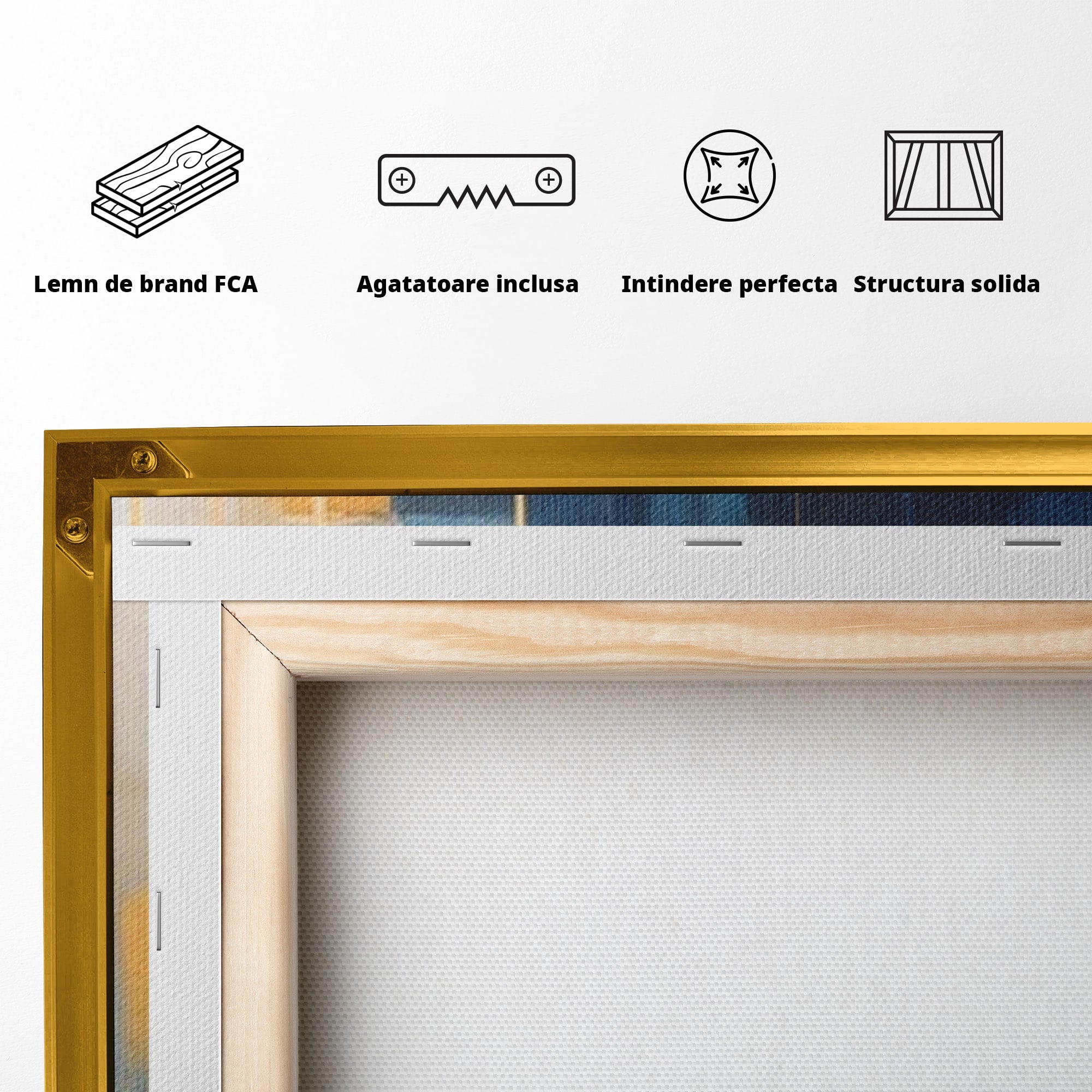 Set 2 Tablouri Canvas Premium LuxCanva® C2-1207, Gold And Blue Paint, Relaxare, Living Room, Culori Vibrante