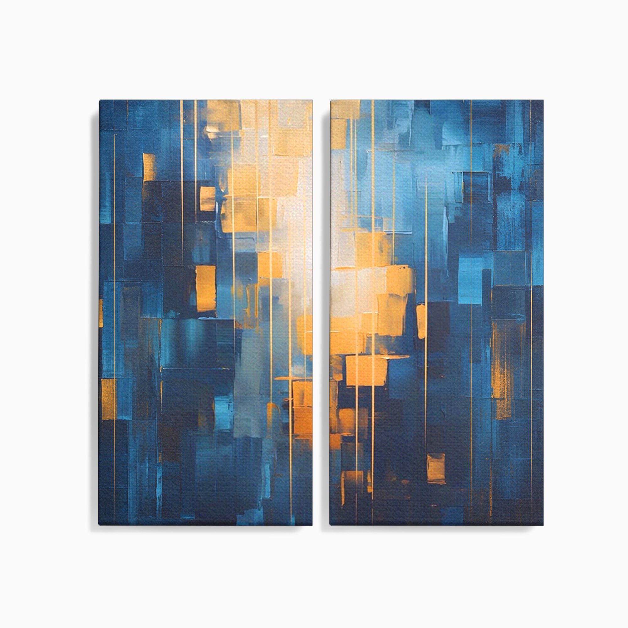 Set 2 Tablouri Canvas Premium LuxCanva® C2-1207, Gold And Blue Paint, Relaxare, Living Room, Culori Vibrante