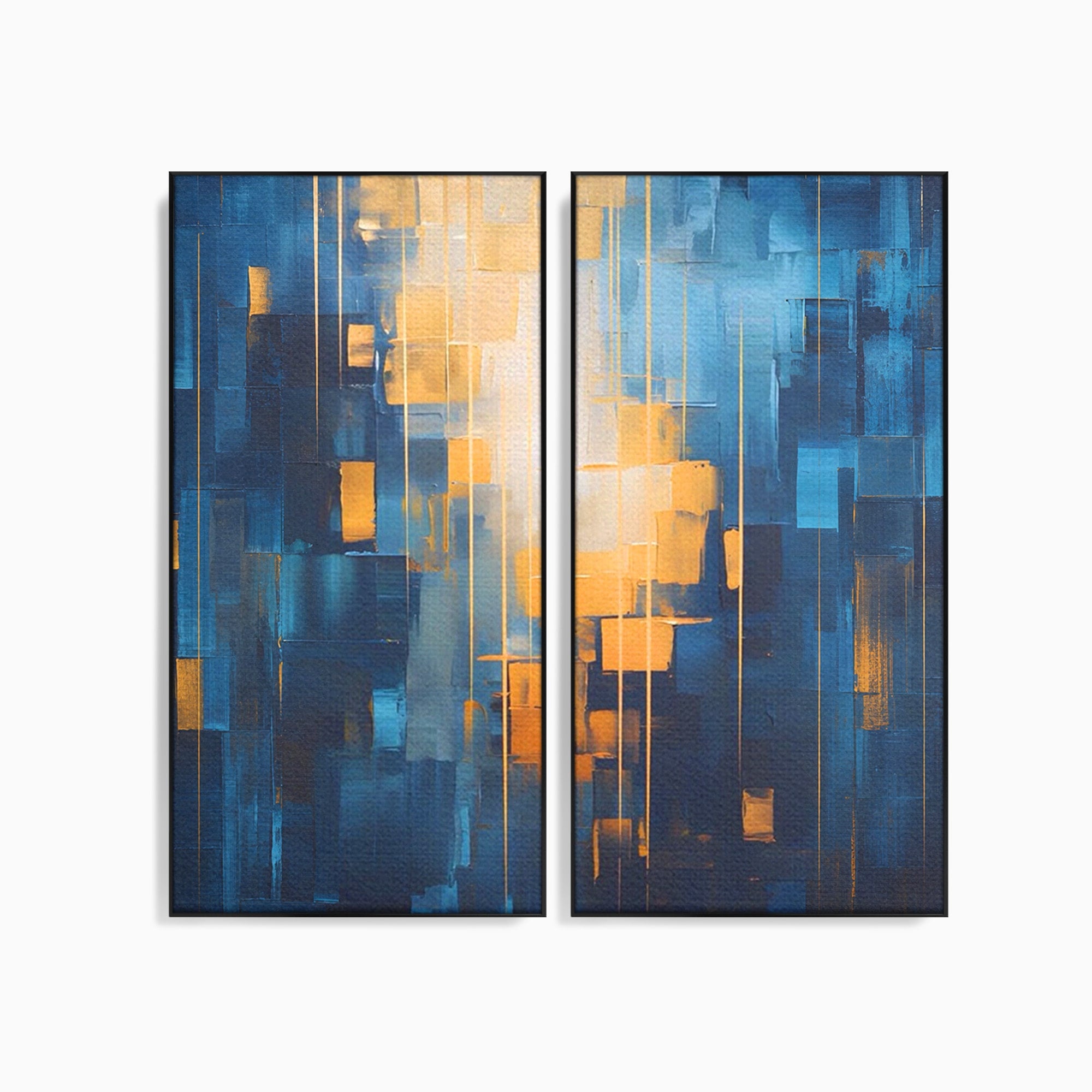 Set 2 Tablouri Canvas Premium LuxCanva® C2-1207, Gold And Blue Paint, Relaxare, Living Room, Culori Vibrante