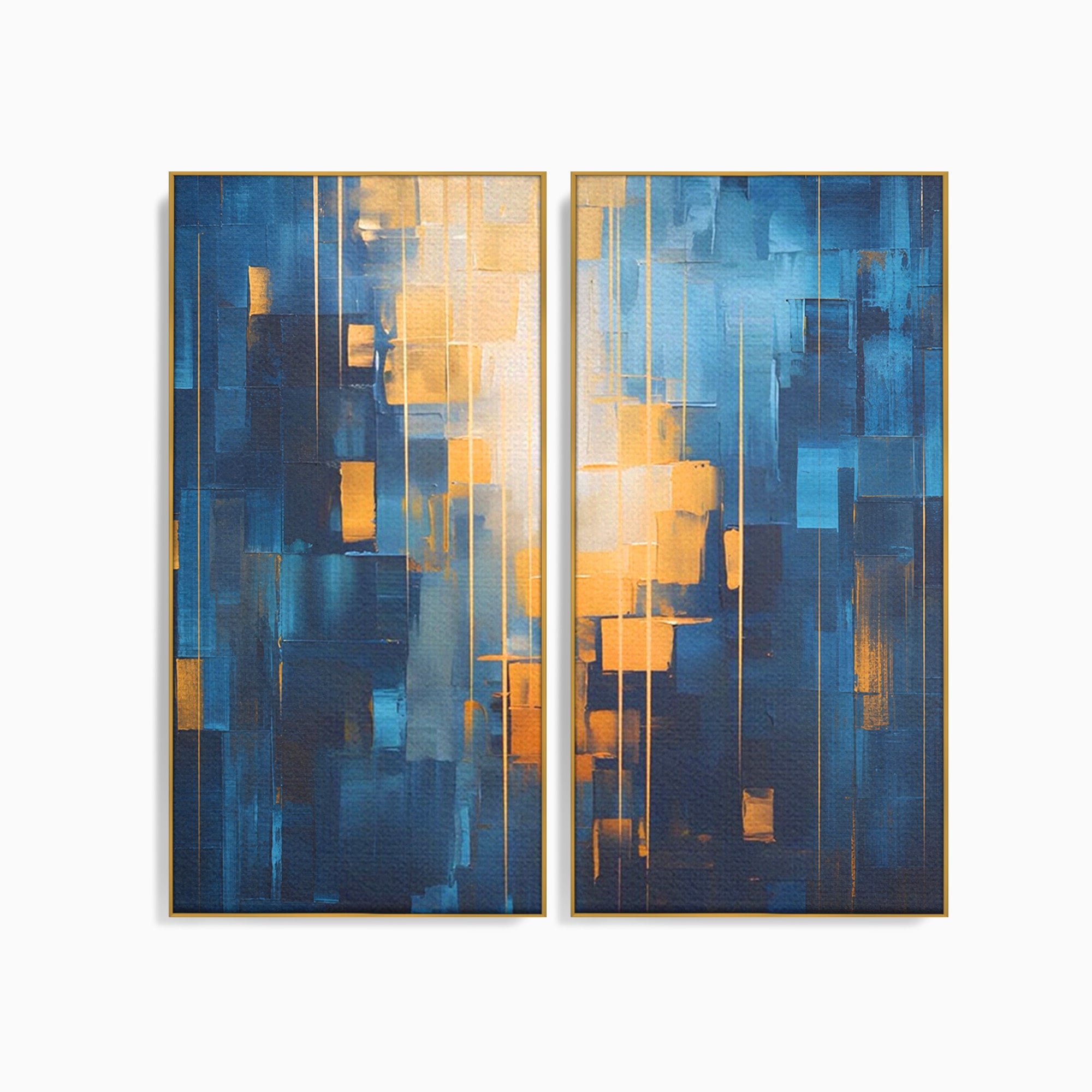 Set 2 Tablouri Canvas Premium LuxCanva® C2-1207, Gold And Blue Paint, Relaxare, Living Room, Culori Vibrante
