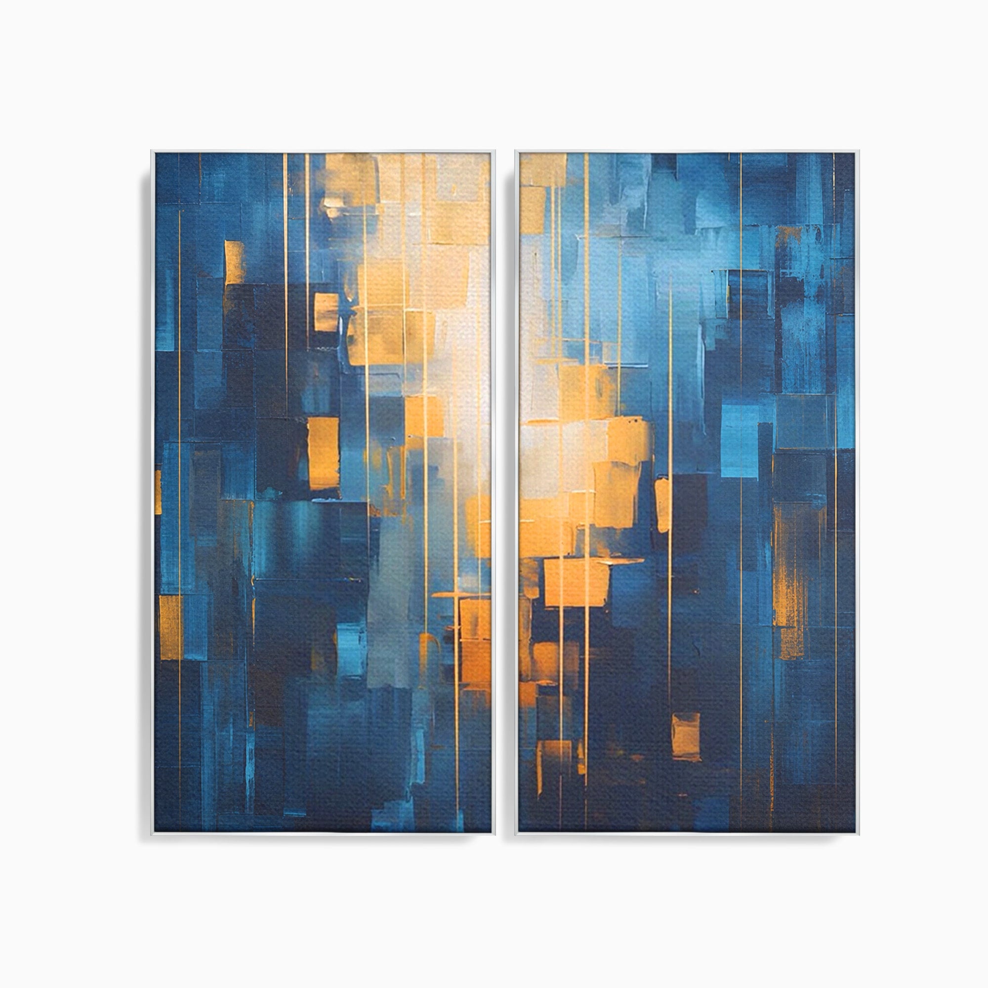 Set 2 Tablouri Canvas Premium LuxCanva® C2-1207, Gold And Blue Paint, Relaxare, Living Room, Culori Vibrante