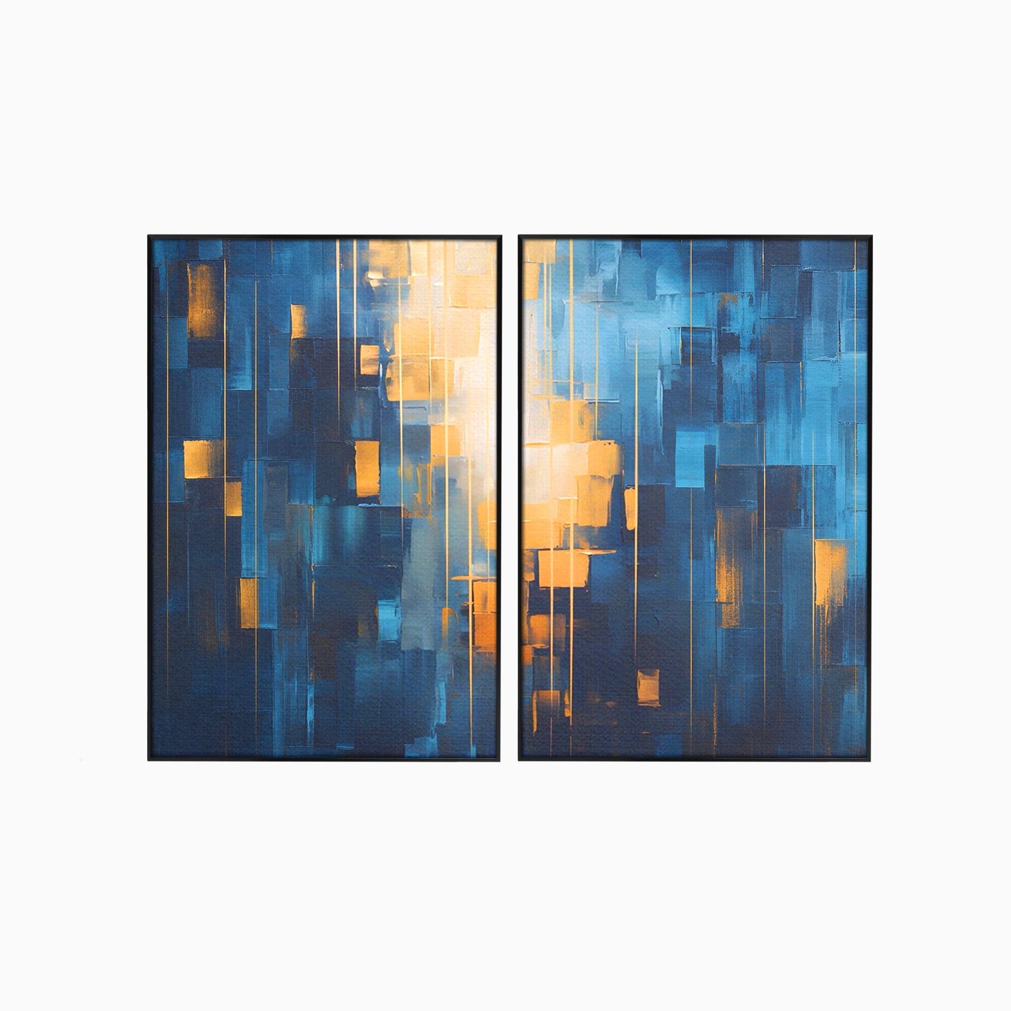 Set 2 Tablouri Canvas Premium LuxCanva® C2-1207, Gold And Blue Paint, Relaxare, Living Room, Culori Vibrante