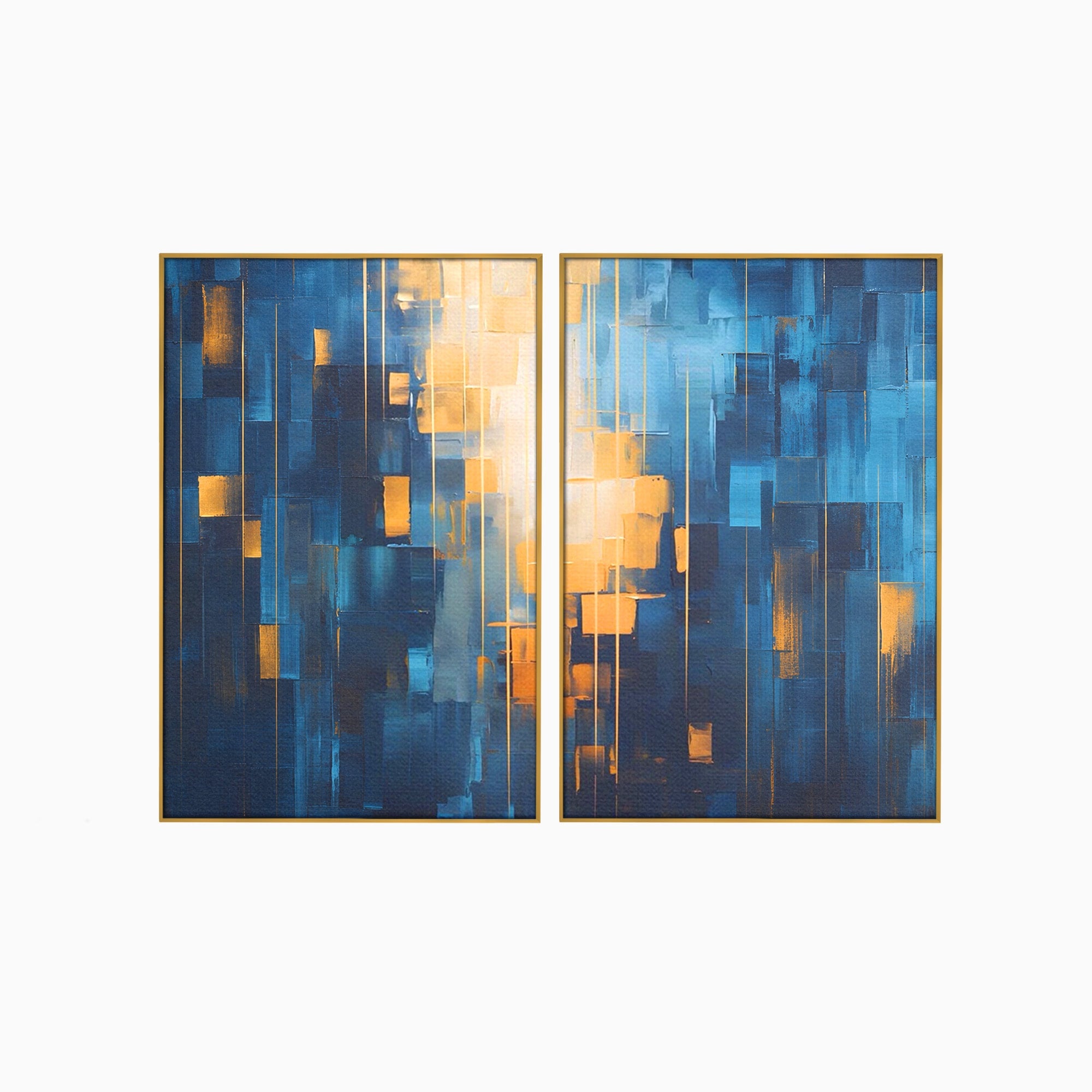 Set 2 Tablouri Canvas Premium LuxCanva® C2-1207, Gold And Blue Paint, Relaxare, Living Room, Culori Vibrante