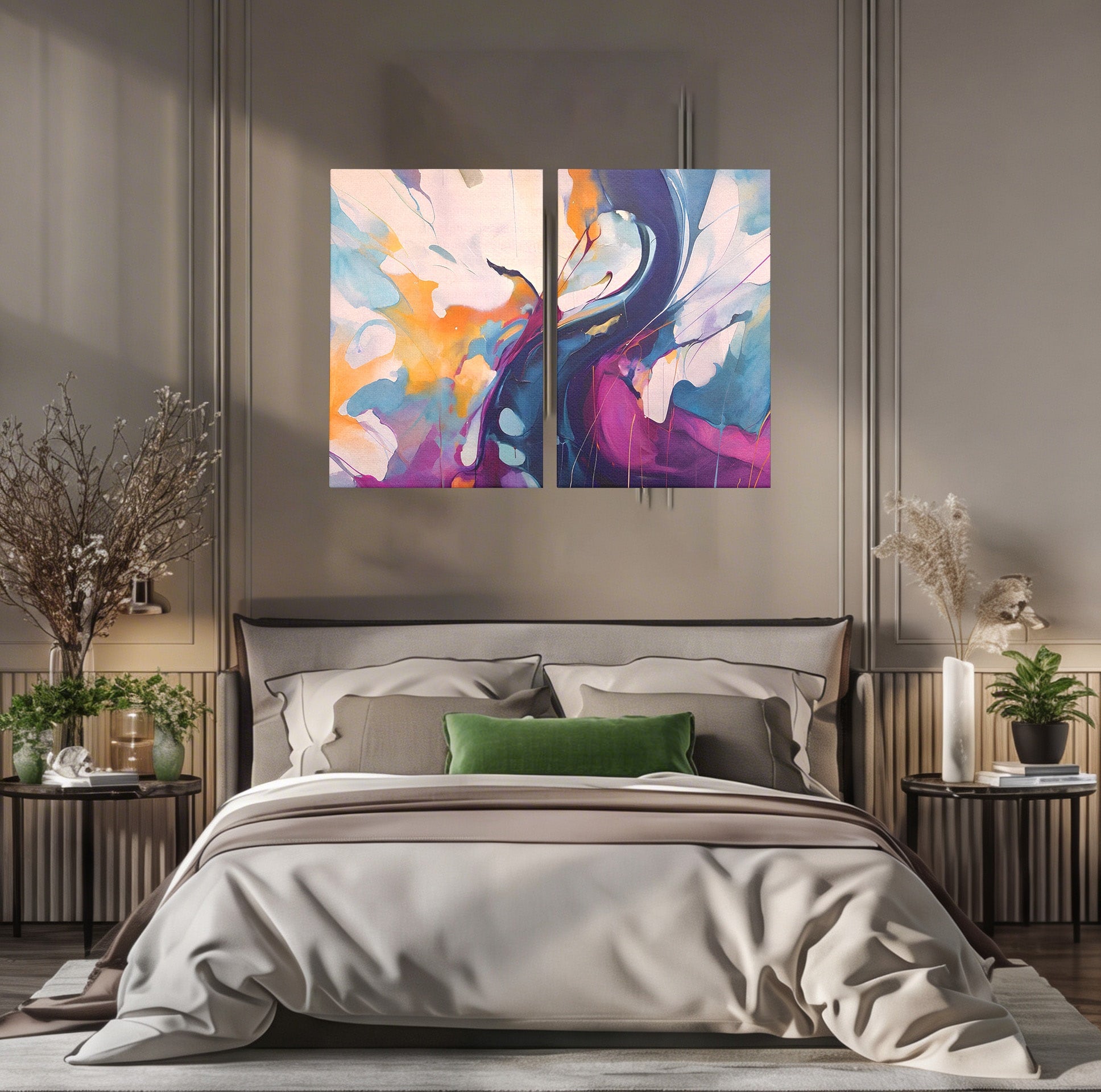 Set 2 Tablouri Canvas Premium LuxCanva® C2-1208, Paint By Katharina Rosnovsky, Relaxare, Living Room, Culori Vibrante