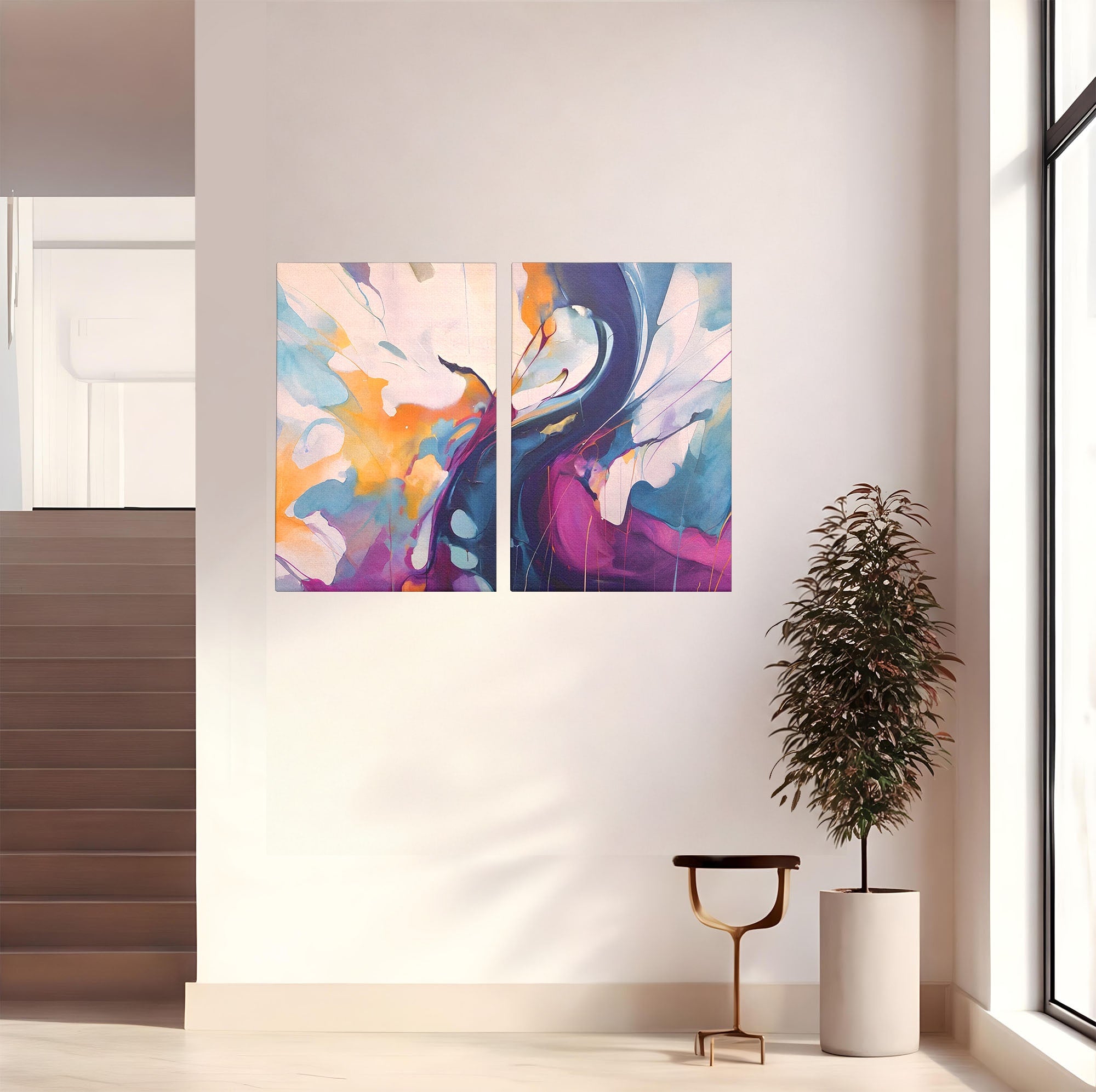 Set 2 Tablouri Canvas Premium LuxCanva® C2-1208, Paint By Katharina Rosnovsky, Relaxare, Living Room, Culori Vibrante
