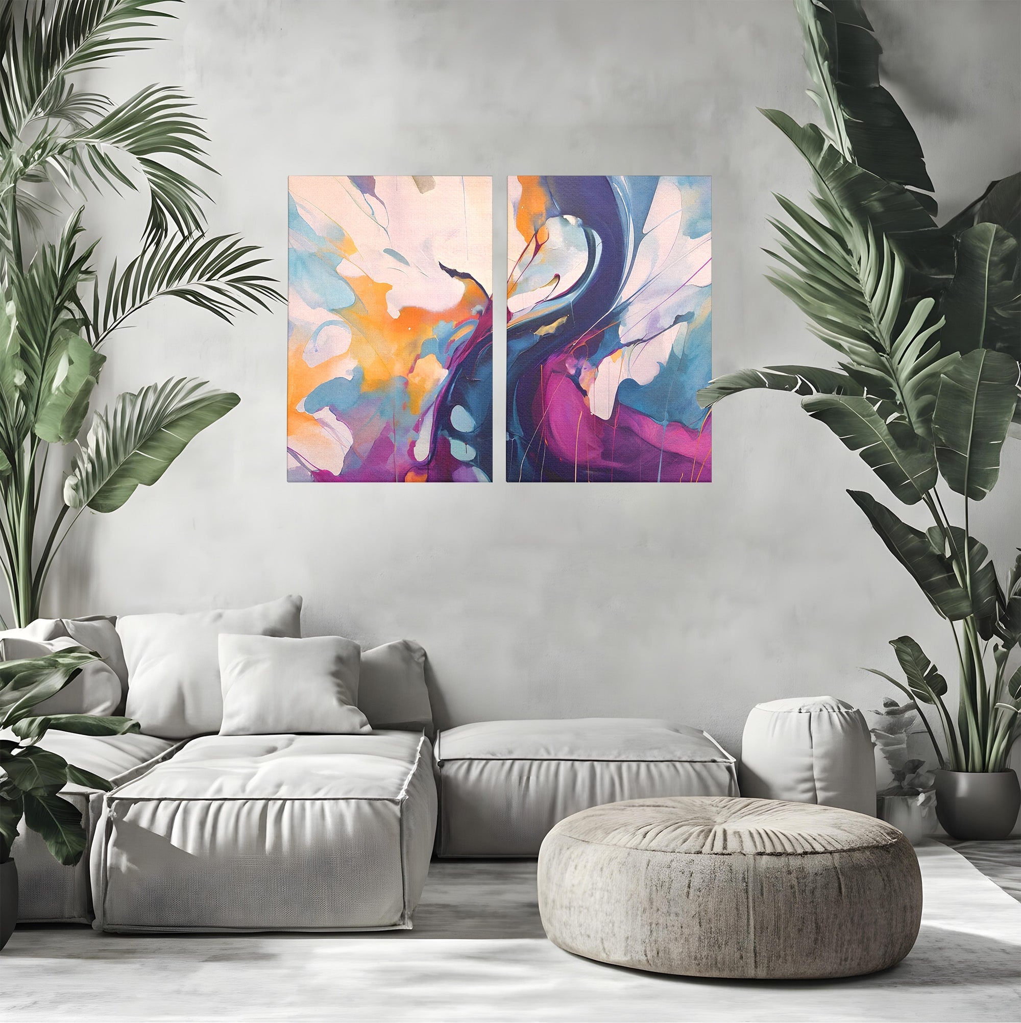 Set 2 Tablouri Canvas Premium LuxCanva® C2-1208, Paint By Katharina Rosnovsky, Relaxare, Living Room, Culori Vibrante