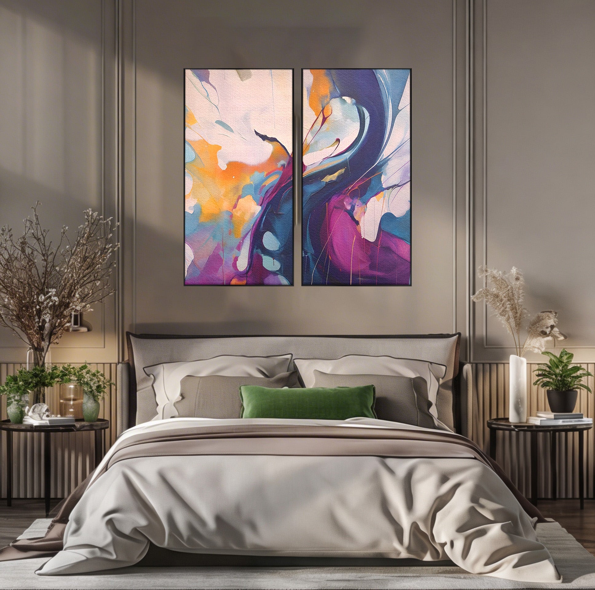Set 2 Tablouri Canvas Premium LuxCanva® C2-1208, Paint By Katharina Rosnovsky, Relaxare, Living Room, Culori Vibrante