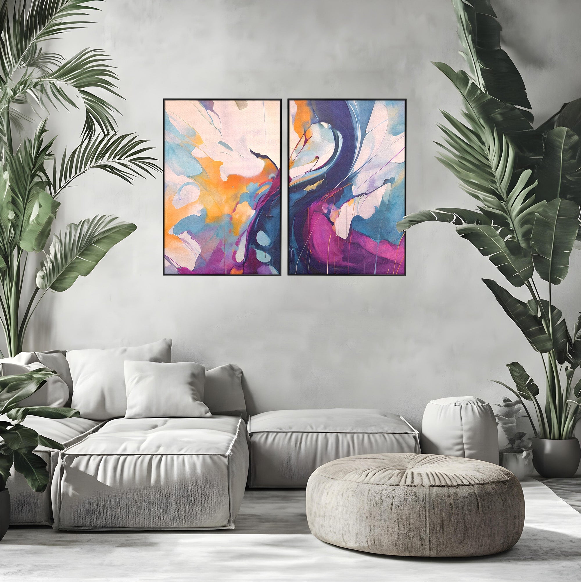 Set 2 Tablouri Canvas Premium LuxCanva® C2-1208, Paint By Katharina Rosnovsky, Relaxare, Living Room, Culori Vibrante