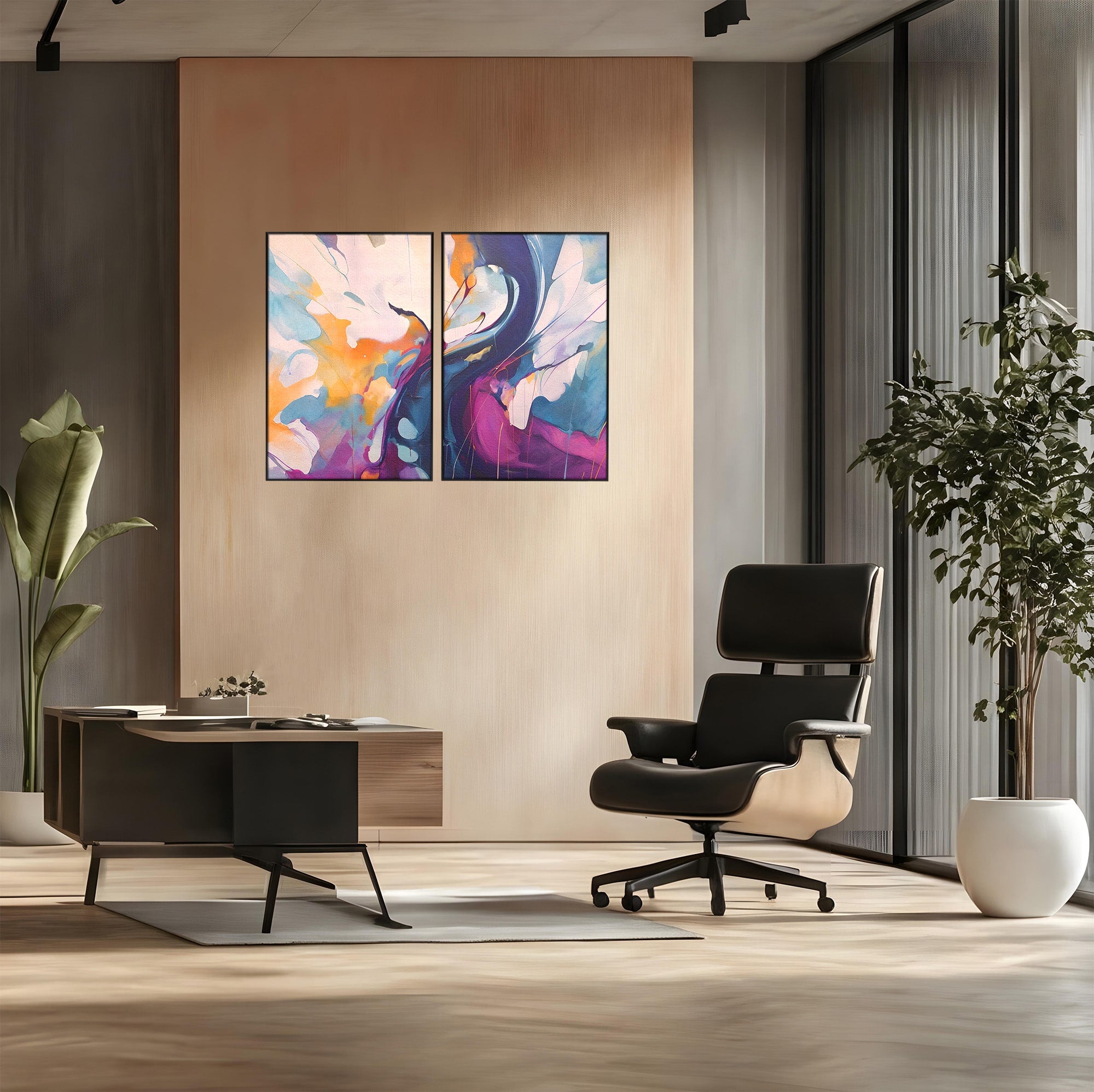 Set 2 Tablouri Canvas Premium LuxCanva® C2-1208, Paint By Katharina Rosnovsky, Relaxare, Living Room, Culori Vibrante