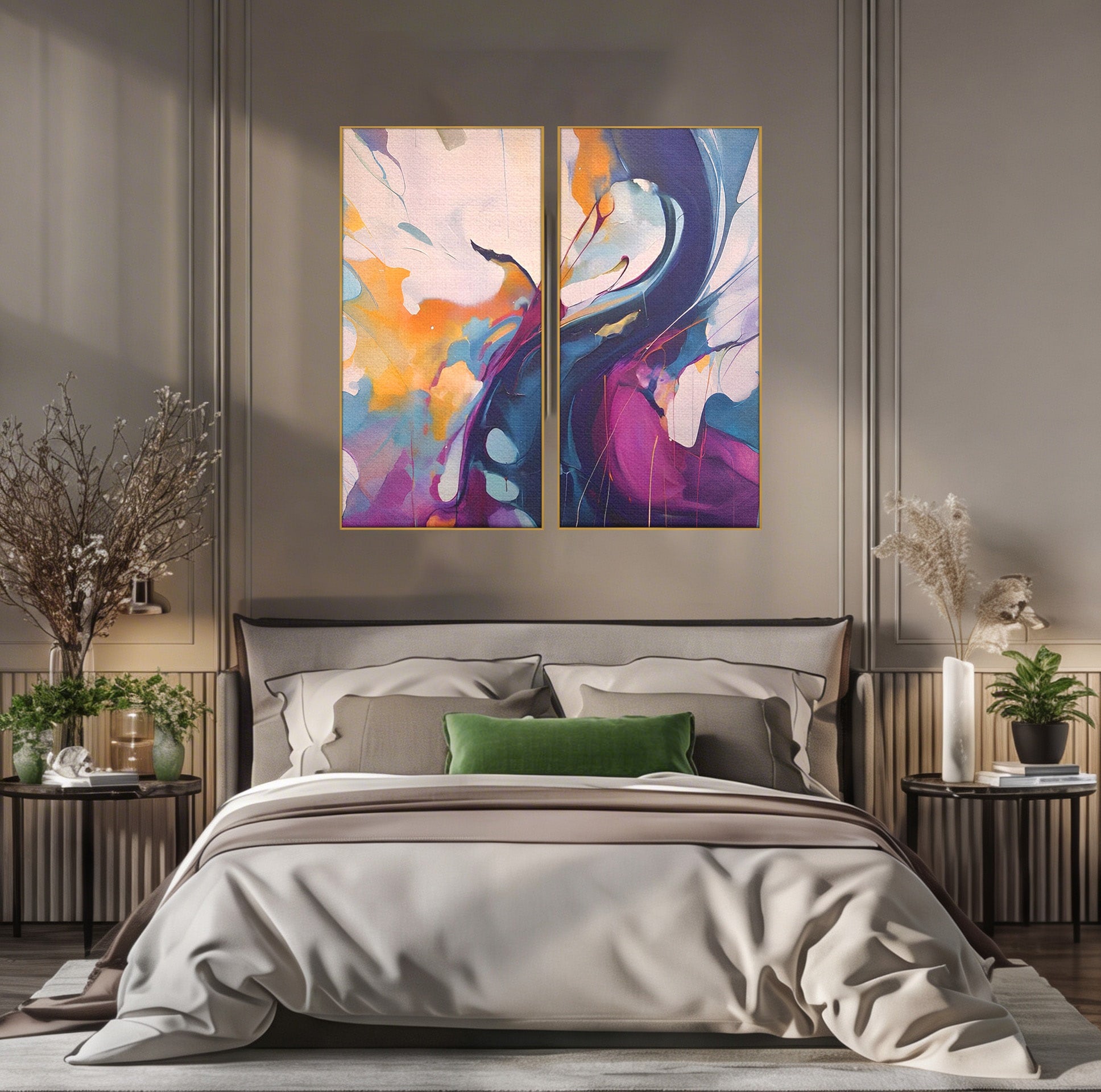 Set 2 Tablouri Canvas Premium LuxCanva® C2-1208, Paint By Katharina Rosnovsky, Relaxare, Living Room, Culori Vibrante