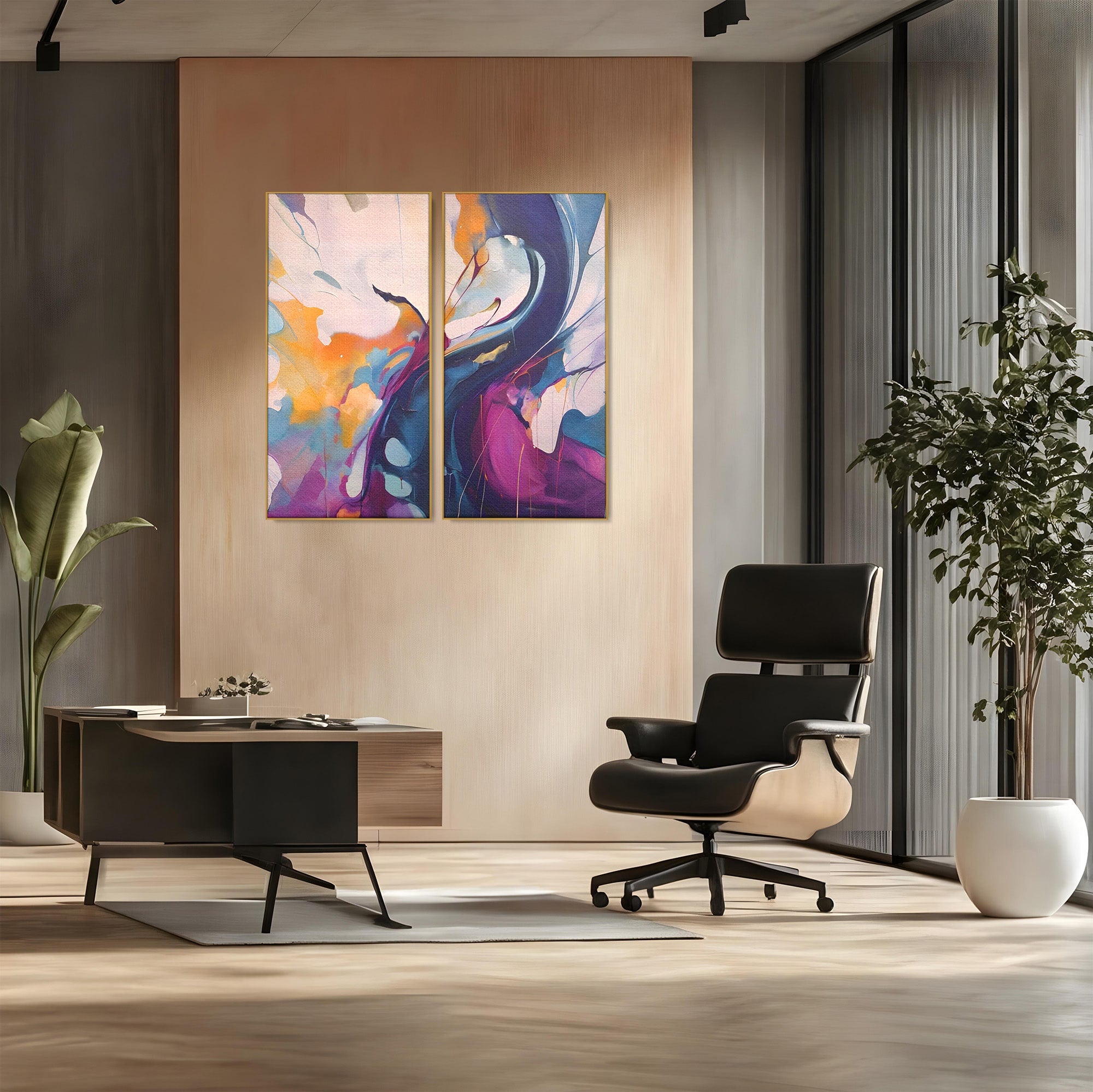 Set 2 Tablouri Canvas Premium LuxCanva® C2-1208, Paint By Katharina Rosnovsky, Relaxare, Living Room, Culori Vibrante