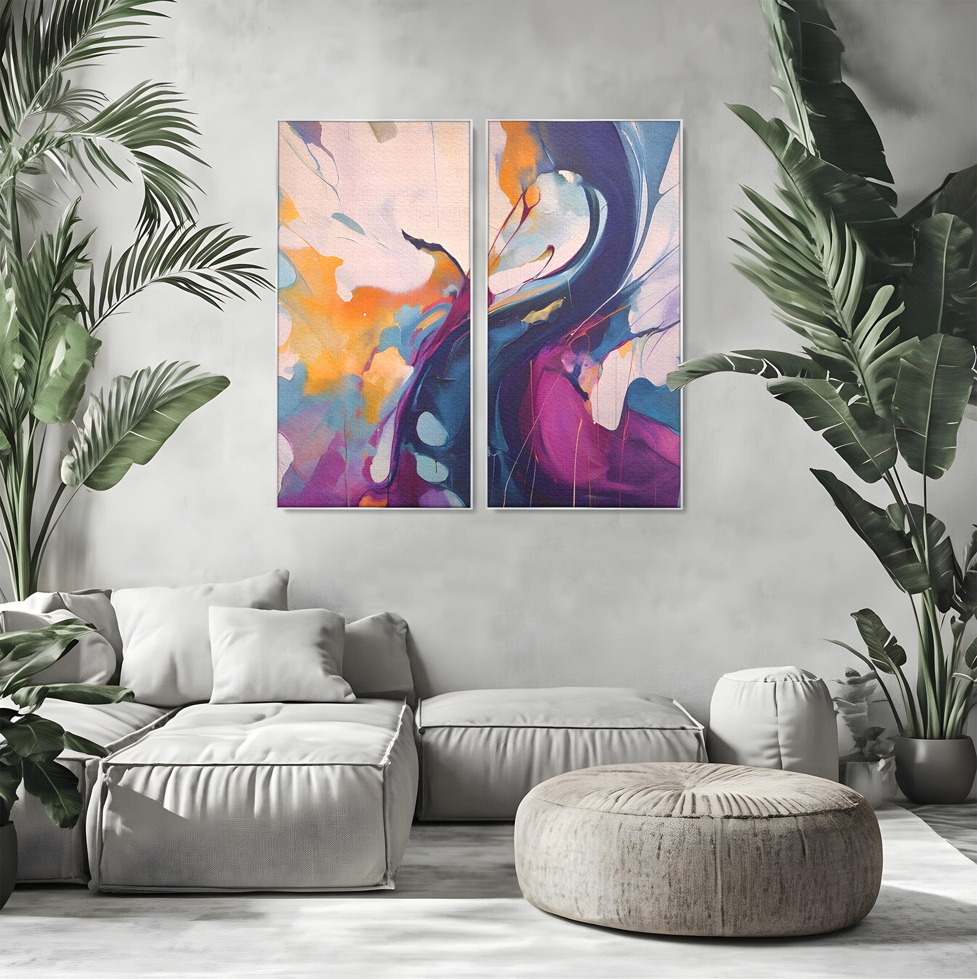 Set 2 Tablouri Canvas Premium LuxCanva® C2-1208, Paint By Katharina Rosnovsky, Relaxare, Living Room, Culori Vibrante