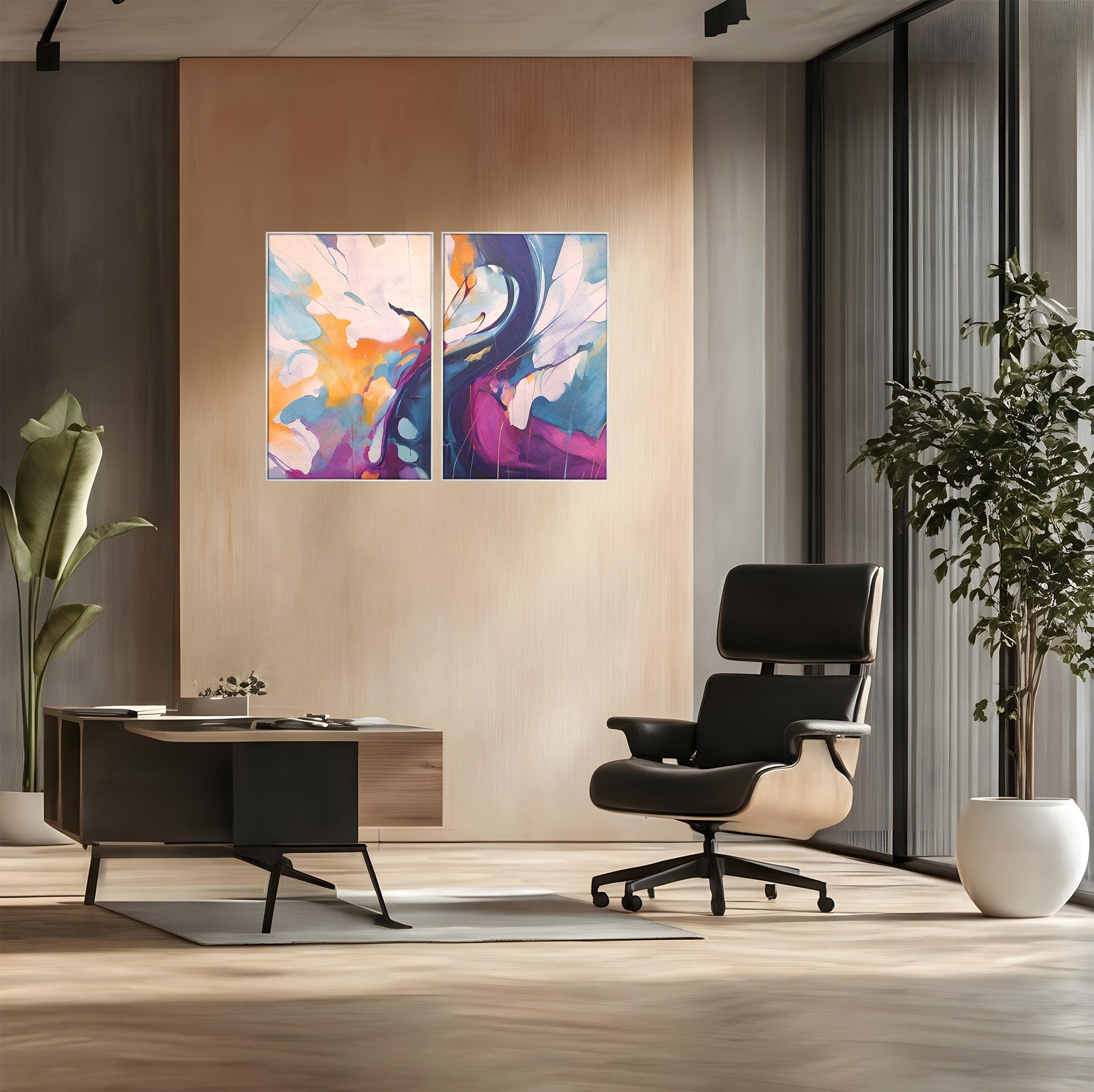Set 2 Tablouri Canvas Premium LuxCanva® C2-1208, Paint By Katharina Rosnovsky, Relaxare, Living Room, Culori Vibrante