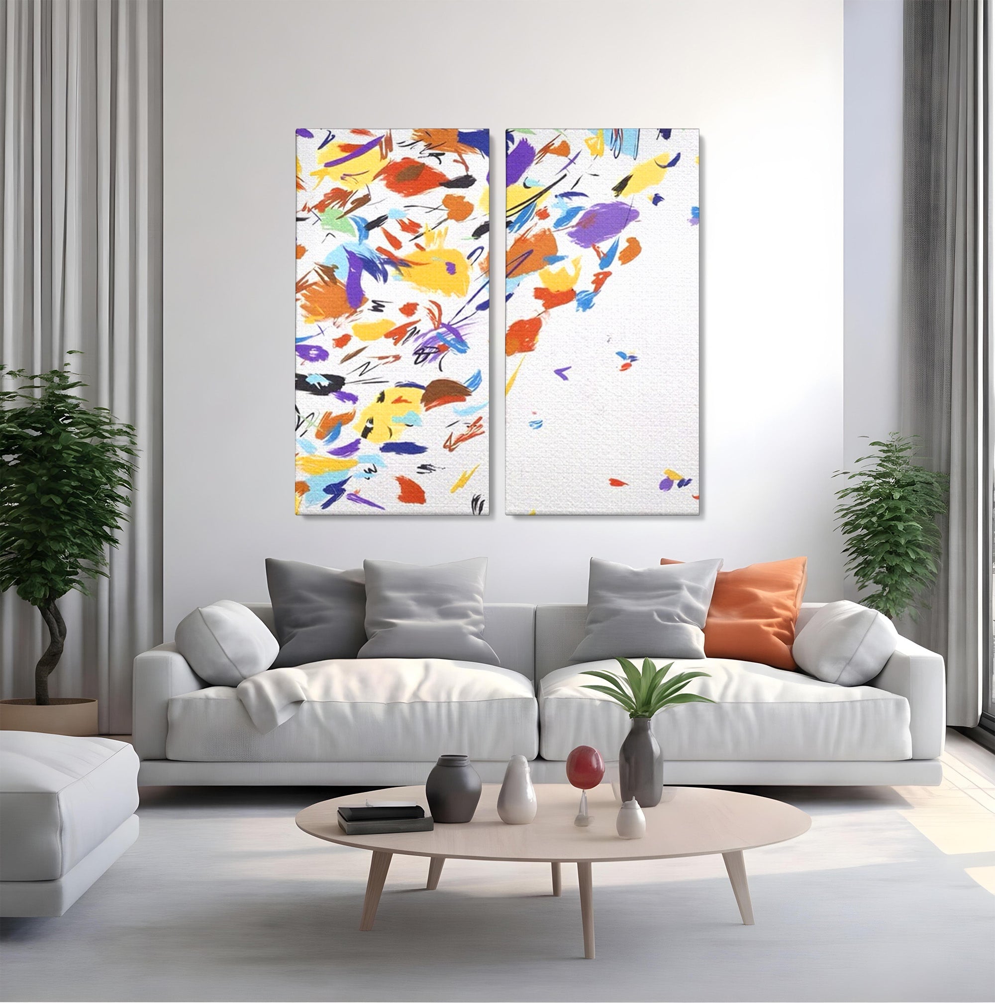Set 2 Tablouri Canvas Premium LuxCanva® C2-1210, Frunze Cazatoare, Relaxare, Living Room, Culori Vibrante