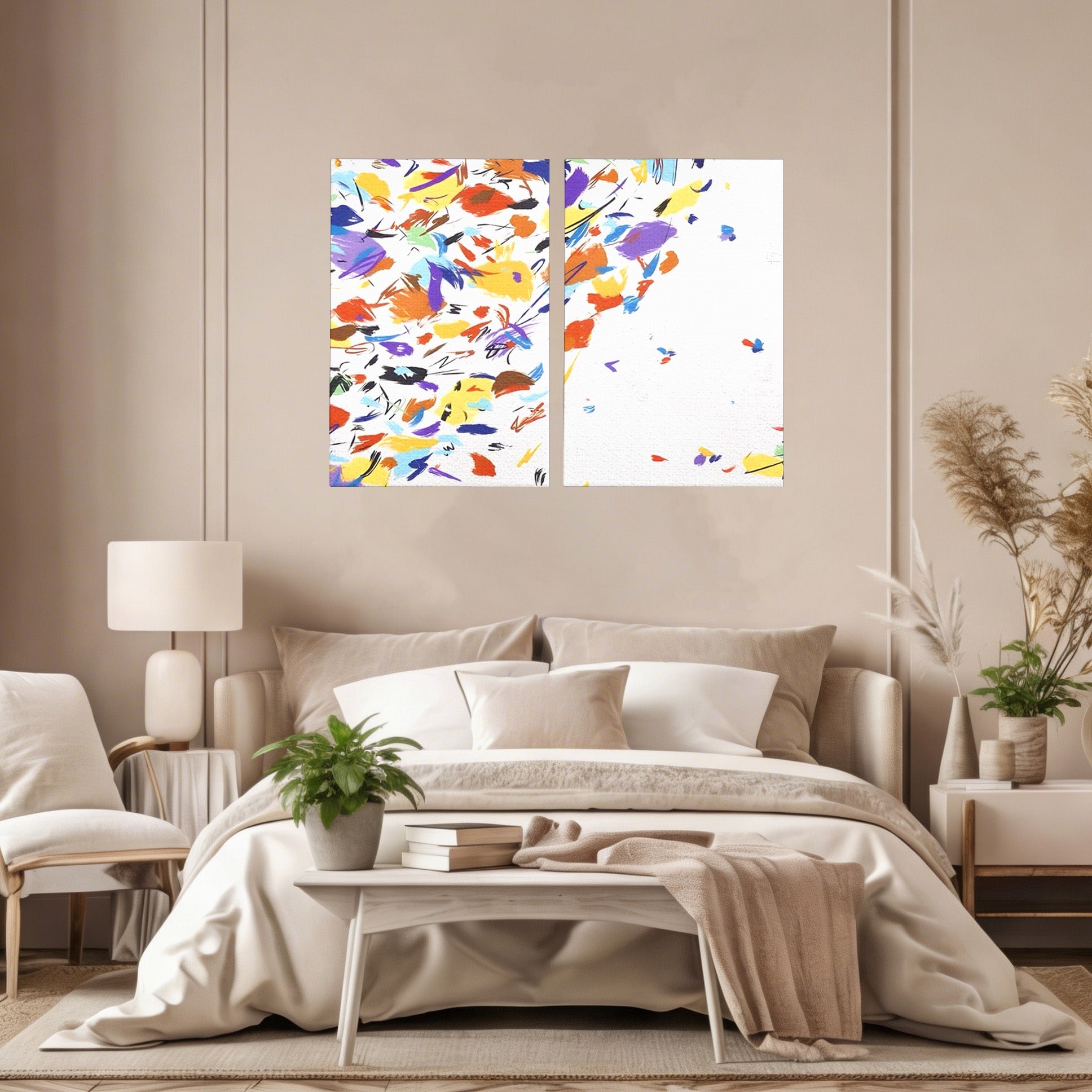 Set 2 Tablouri Canvas Premium LuxCanva® C2-1210, Frunze Cazatoare, Relaxare, Living Room, Culori Vibrante