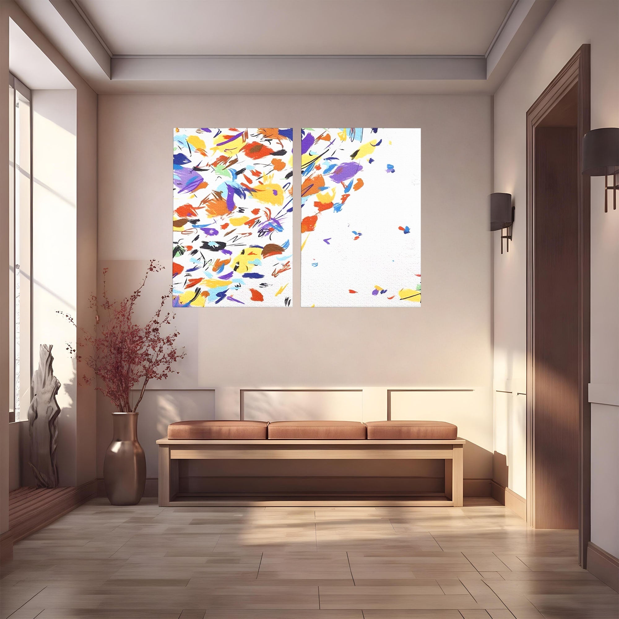 Set 2 Tablouri Canvas Premium LuxCanva® C2-1210, Frunze Cazatoare, Relaxare, Living Room, Culori Vibrante