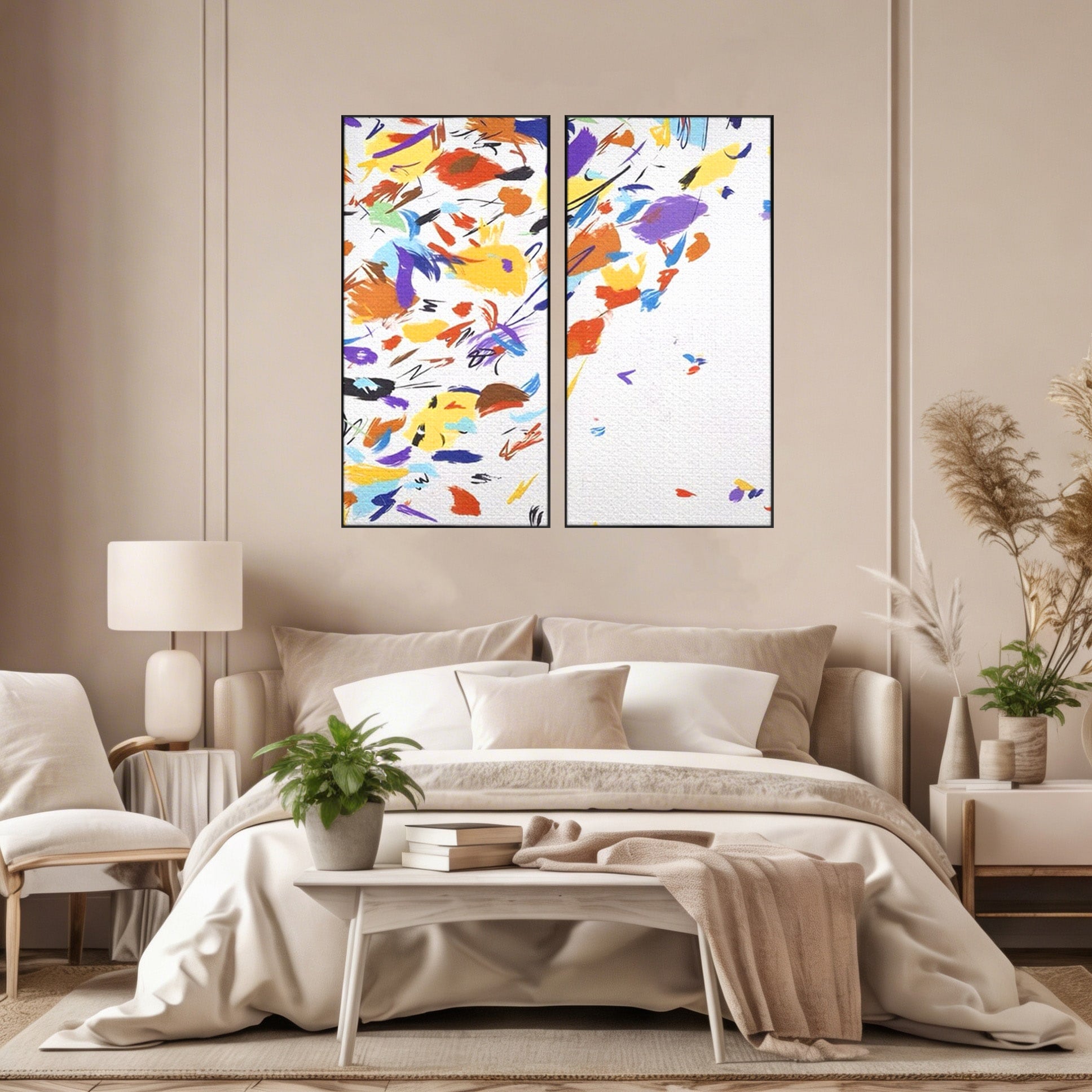 Set 2 Tablouri Canvas Premium LuxCanva® C2-1210, Frunze Cazatoare, Relaxare, Living Room, Culori Vibrante