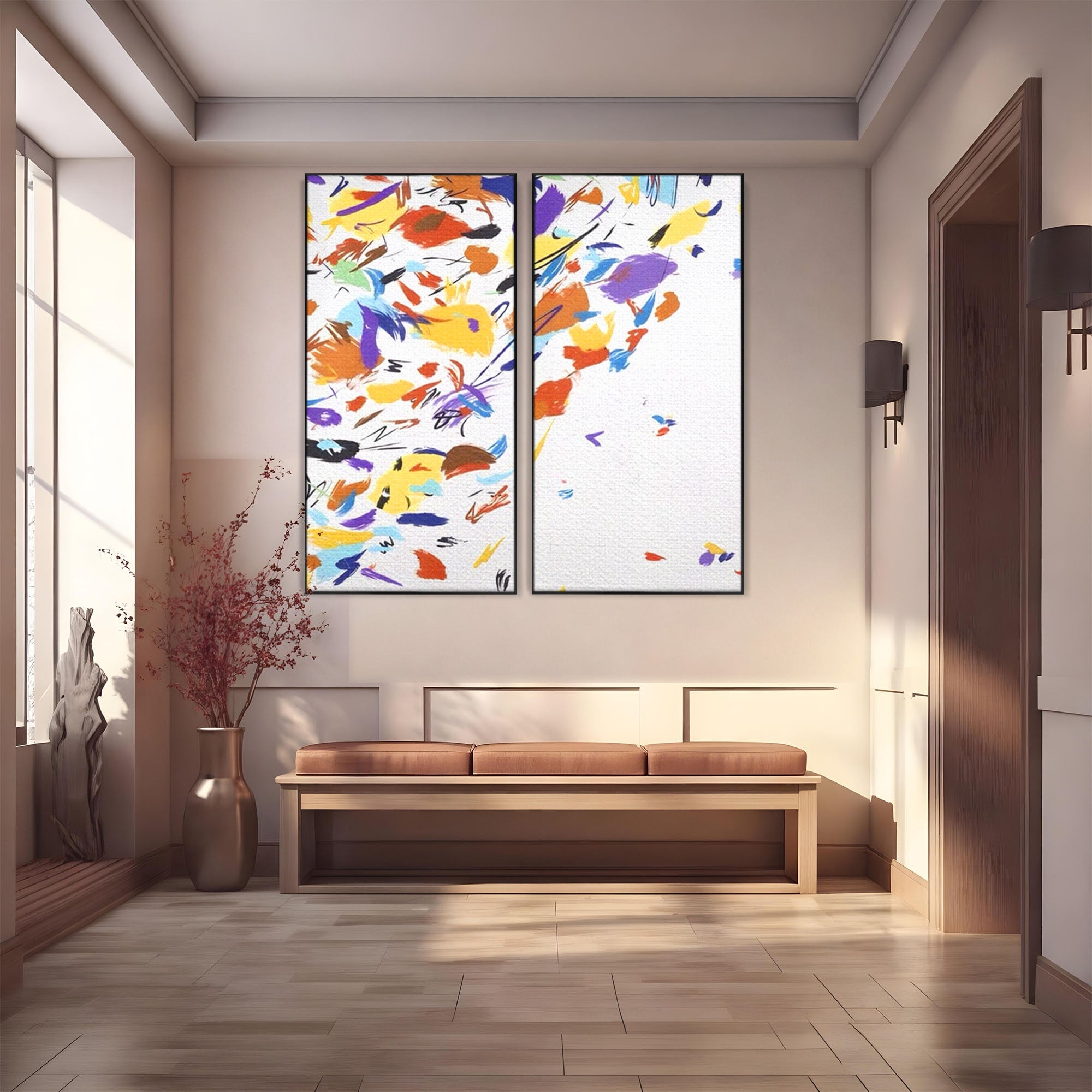 Set 2 Tablouri Canvas Premium LuxCanva® C2-1210, Frunze Cazatoare, Relaxare, Living Room, Culori Vibrante