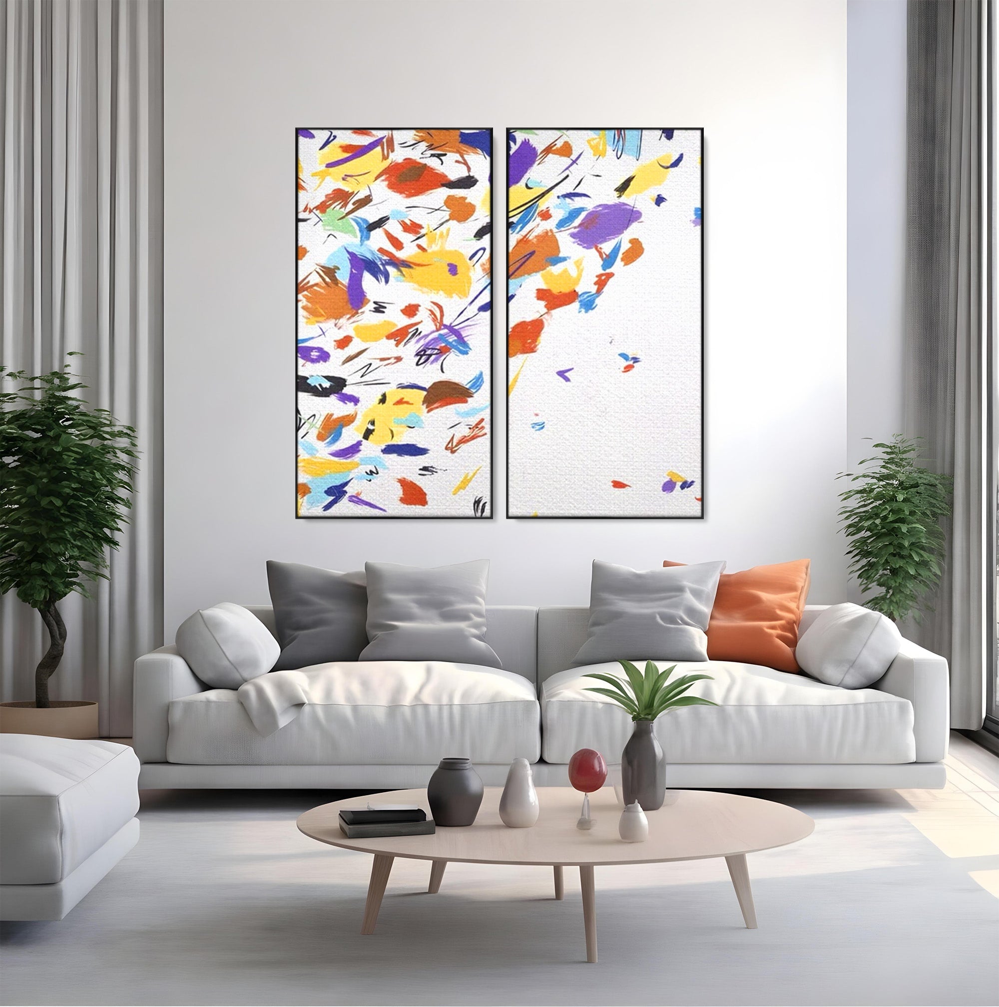 Set 2 Tablouri Canvas Premium LuxCanva® C2-1210, Frunze Cazatoare, Relaxare, Living Room, Culori Vibrante