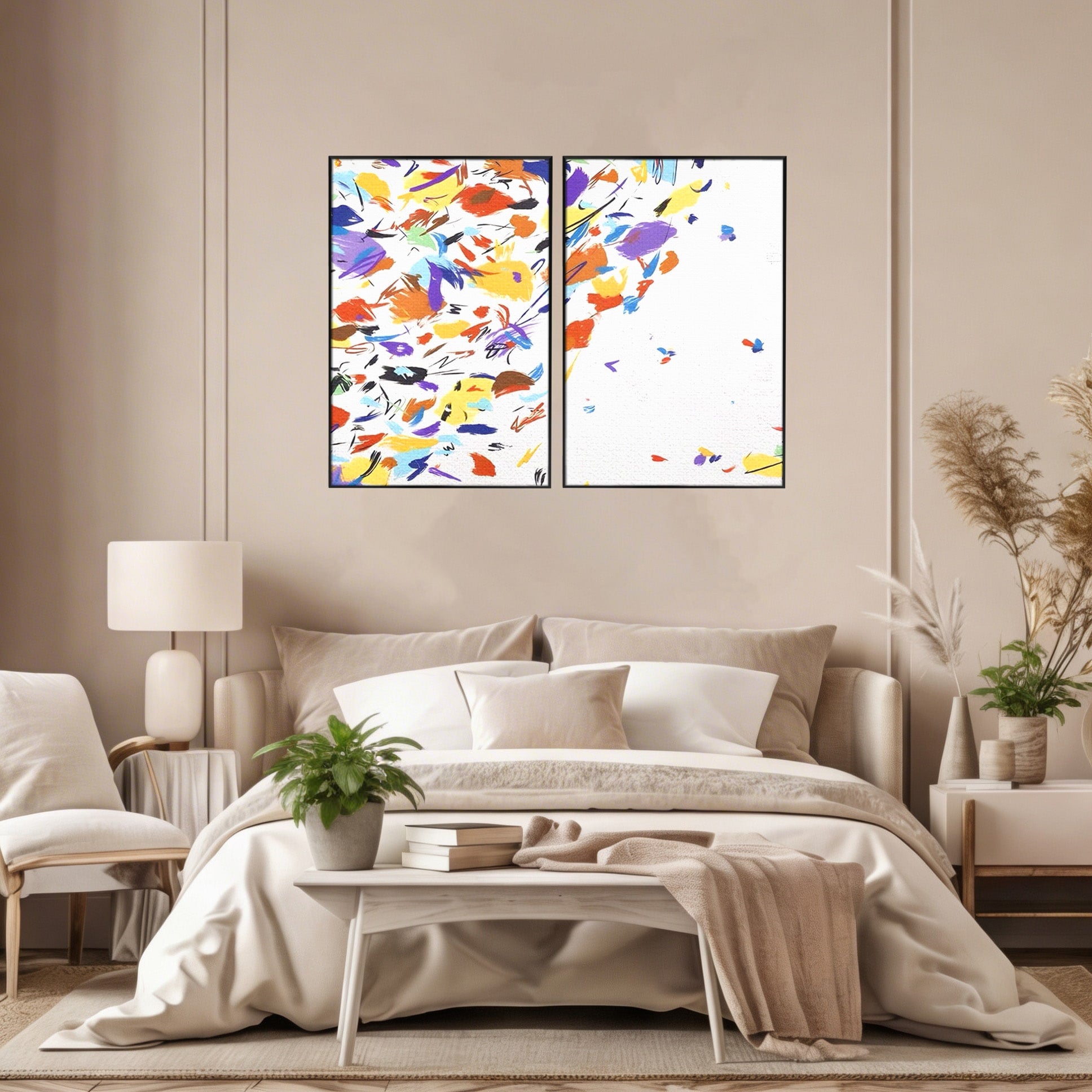 Set 2 Tablouri Canvas Premium LuxCanva® C2-1210, Frunze Cazatoare, Relaxare, Living Room, Culori Vibrante