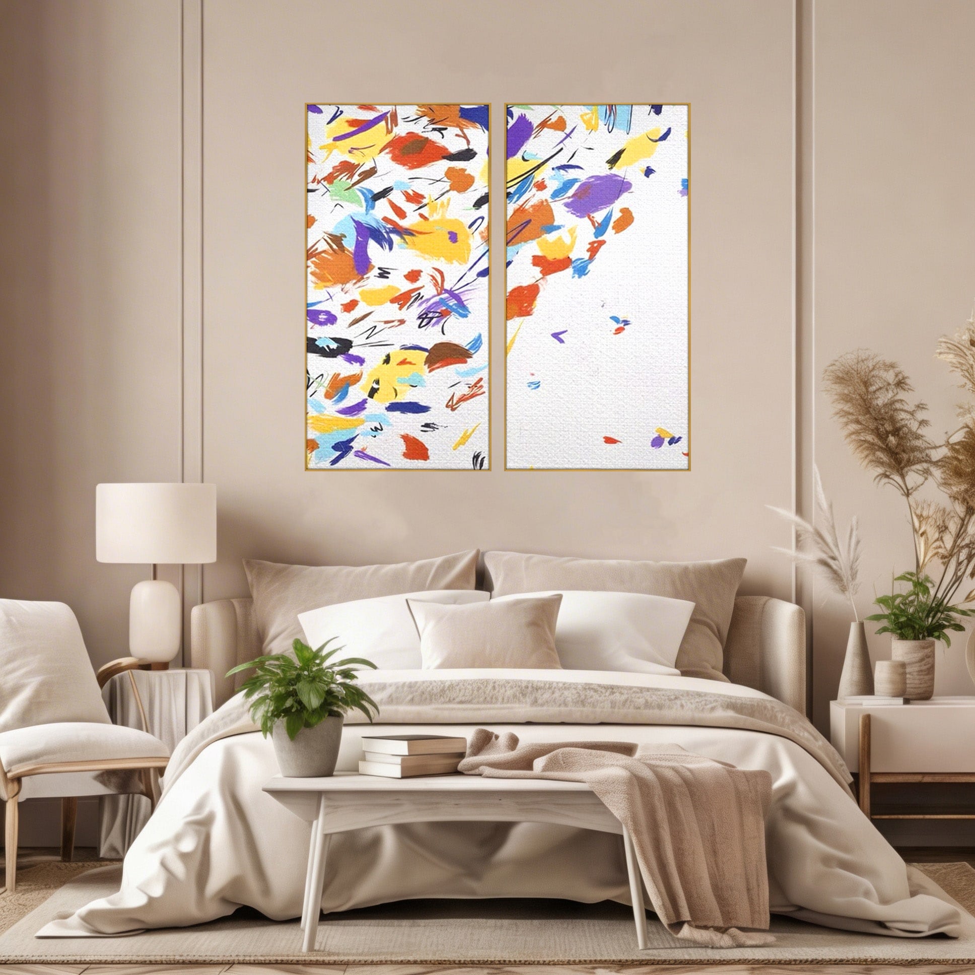 Set 2 Tablouri Canvas Premium LuxCanva® C2-1210, Frunze Cazatoare, Relaxare, Living Room, Culori Vibrante