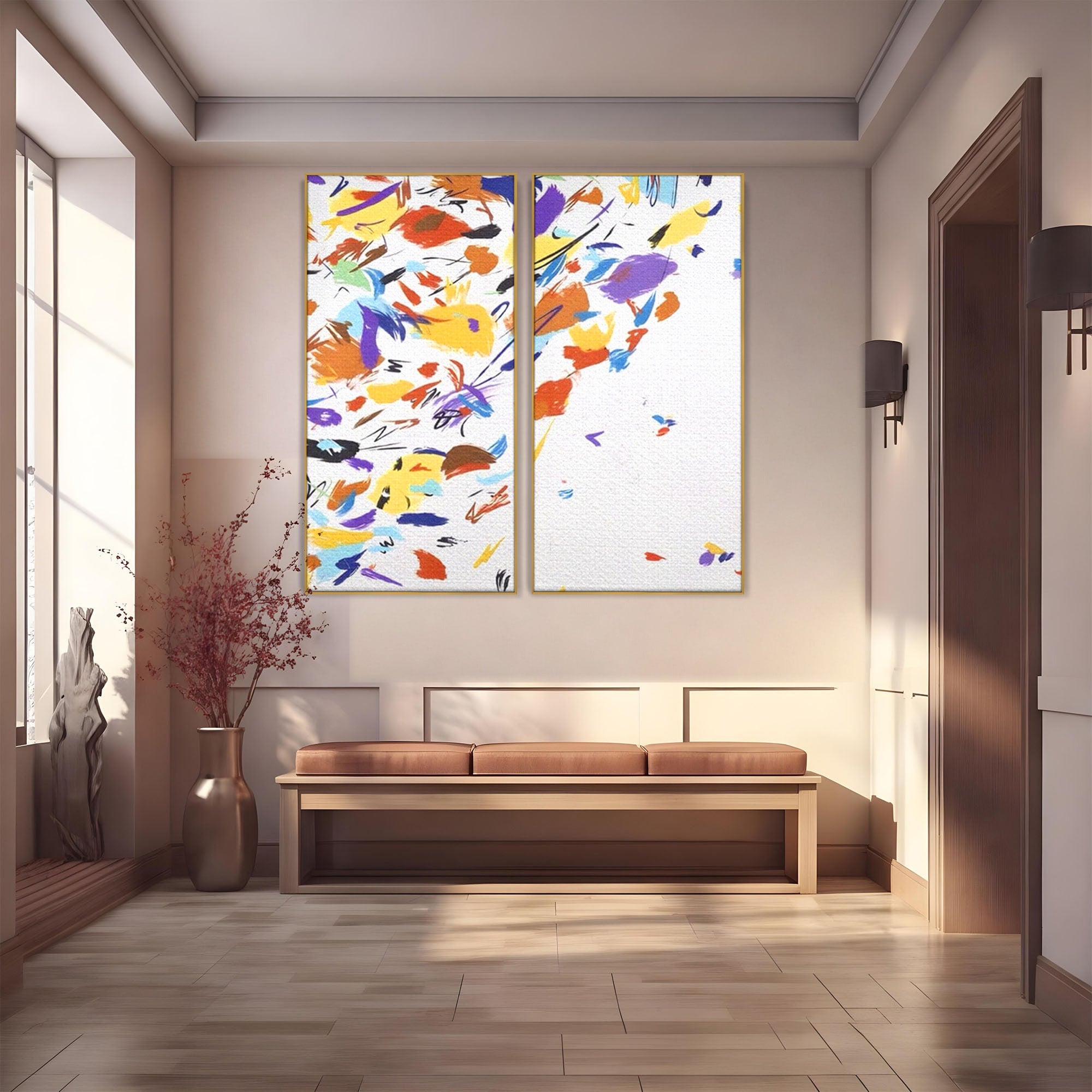 Set 2 Tablouri Canvas Premium LuxCanva® C2-1210, Frunze Cazatoare, Relaxare, Living Room, Culori Vibrante