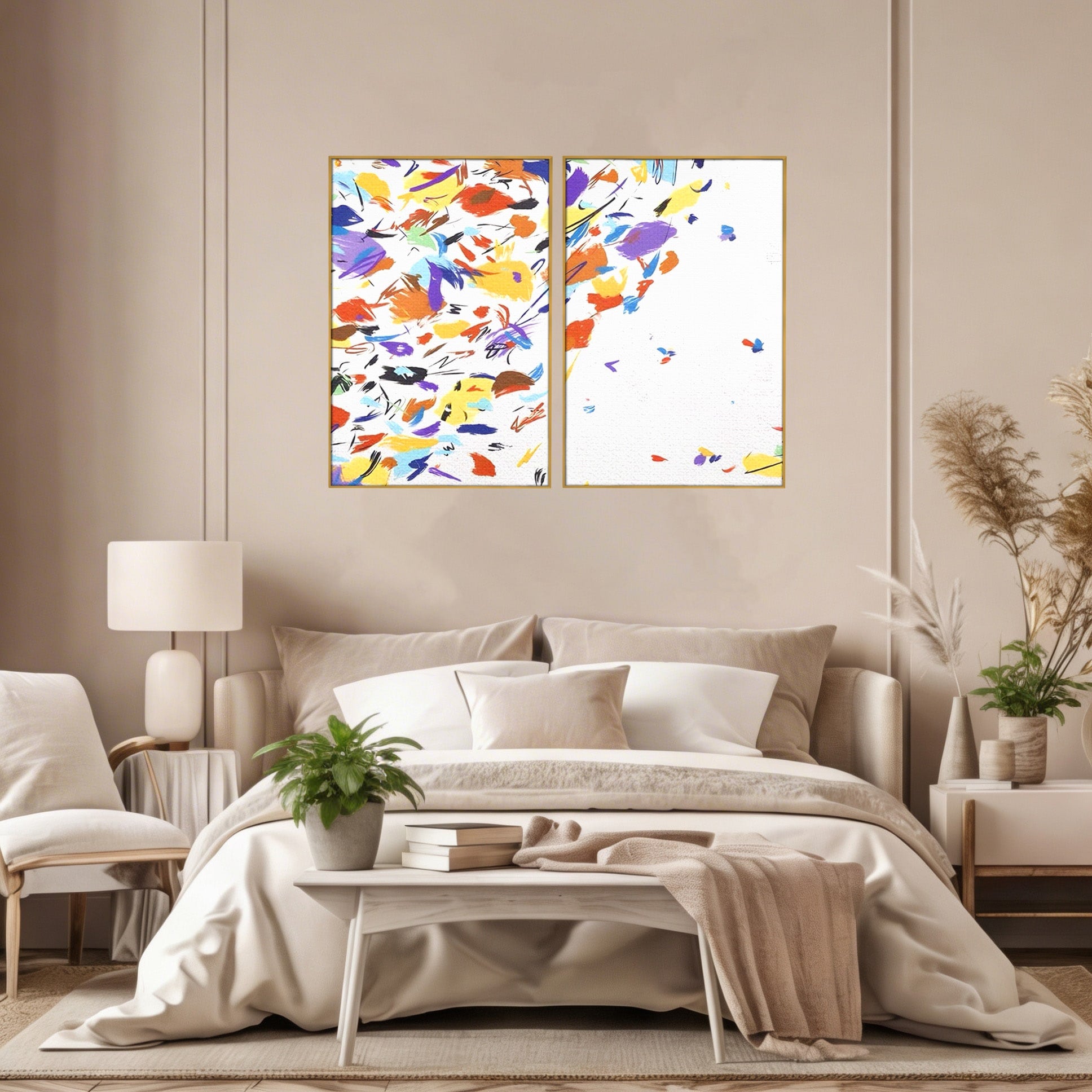 Set 2 Tablouri Canvas Premium LuxCanva® C2-1210, Frunze Cazatoare, Relaxare, Living Room, Culori Vibrante