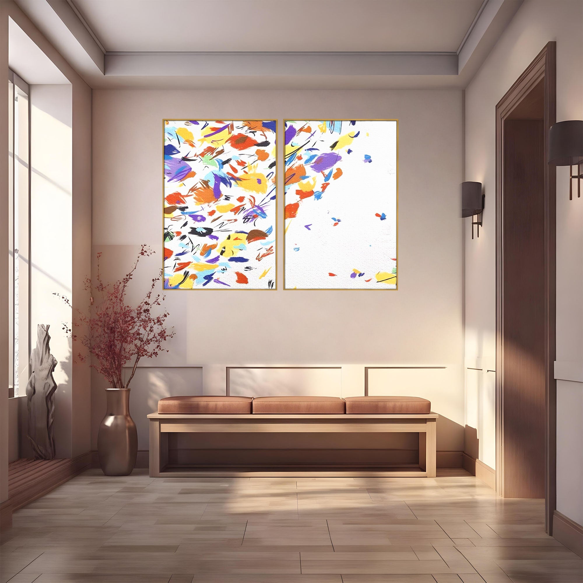 Set 2 Tablouri Canvas Premium LuxCanva® C2-1210, Frunze Cazatoare, Relaxare, Living Room, Culori Vibrante