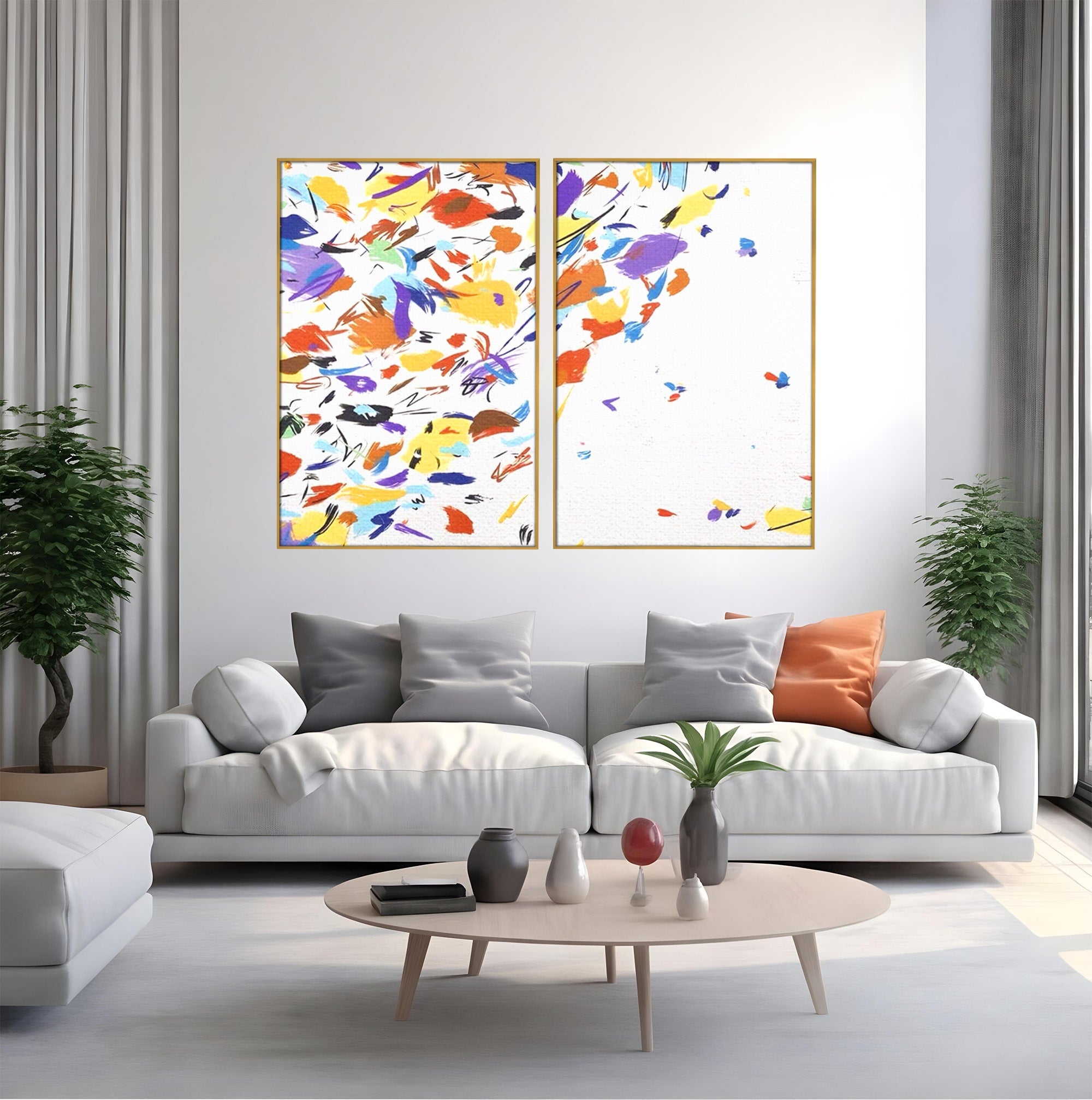 Set 2 Tablouri Canvas Premium LuxCanva® C2-1210, Frunze Cazatoare, Relaxare, Living Room, Culori Vibrante