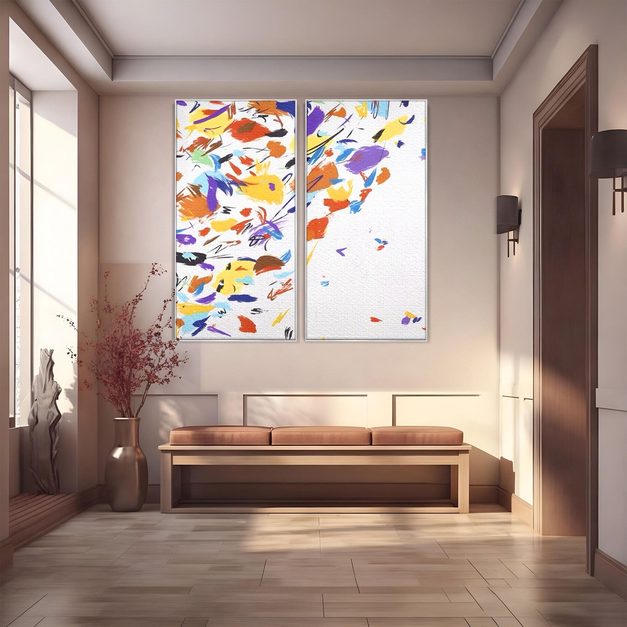 Set 2 Tablouri Canvas Premium LuxCanva® C2-1210, Frunze Cazatoare, Relaxare, Living Room, Culori Vibrante