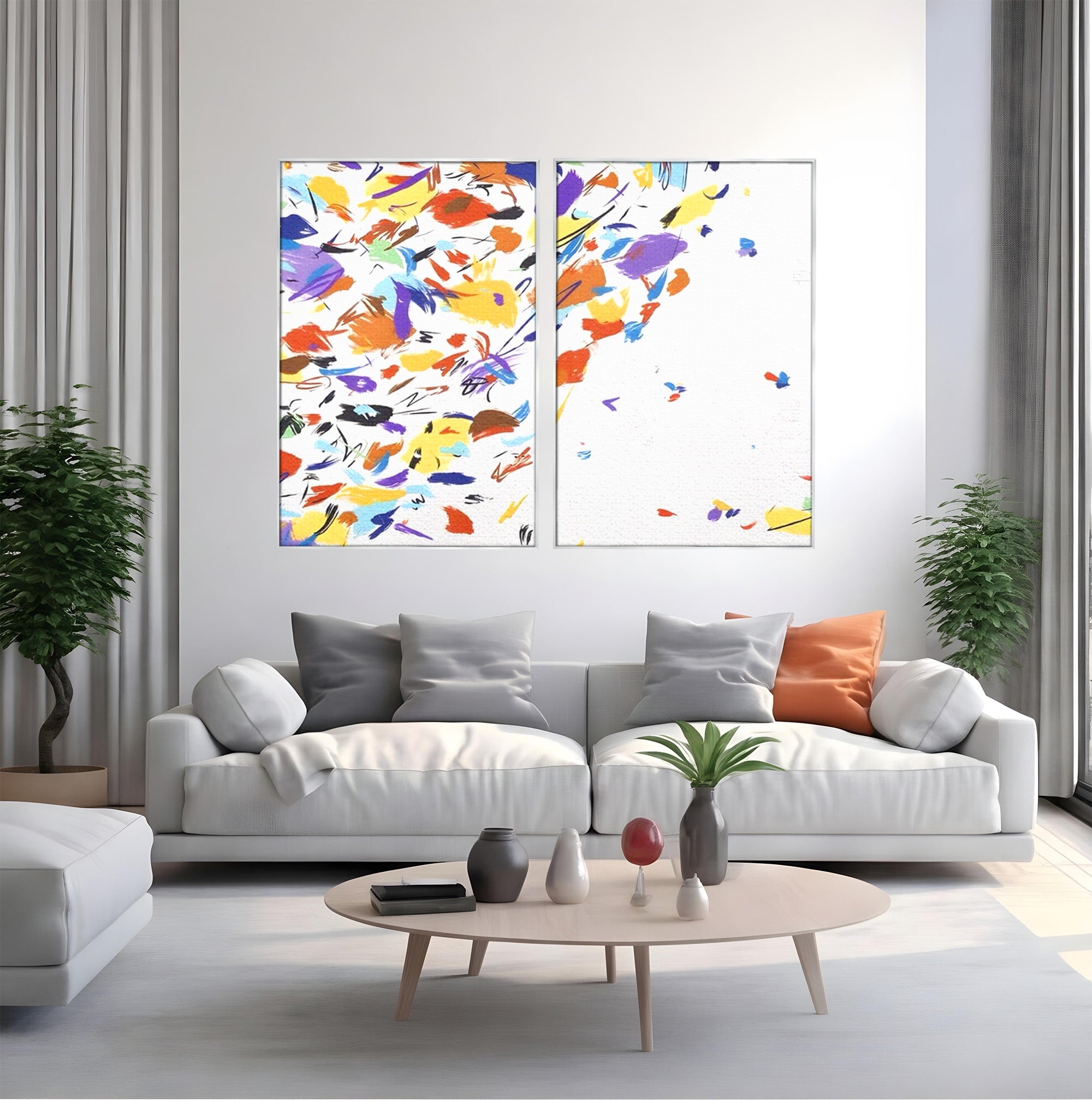 Set 2 Tablouri Canvas Premium LuxCanva® C2-1210, Frunze Cazatoare, Relaxare, Living Room, Culori Vibrante