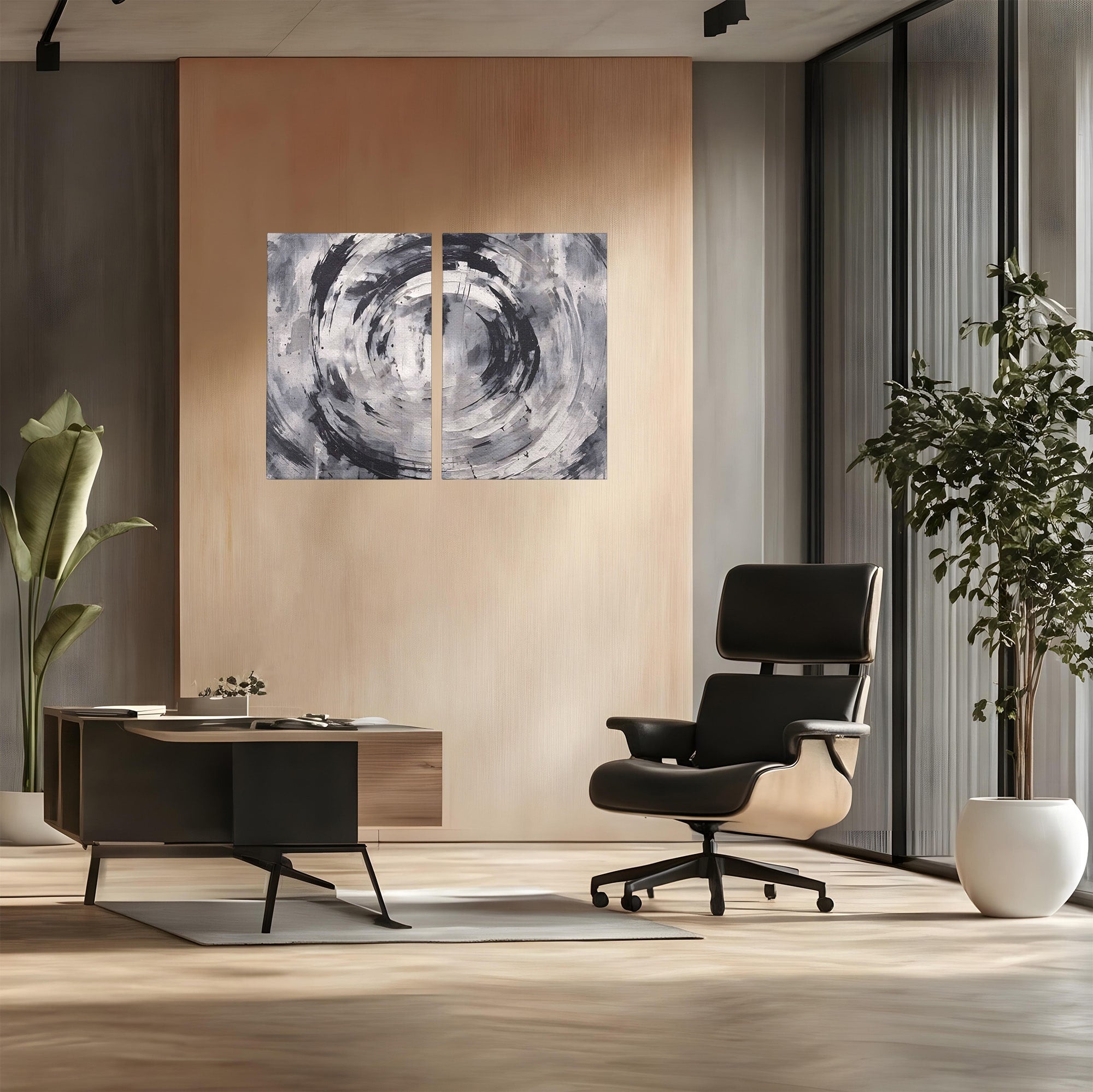 Set 2 Tablouri Canvas Premium LuxCanva® C2-1217, Abstract Round Paint, Culori, Decorativ, Living Room, Culori Vibrante
