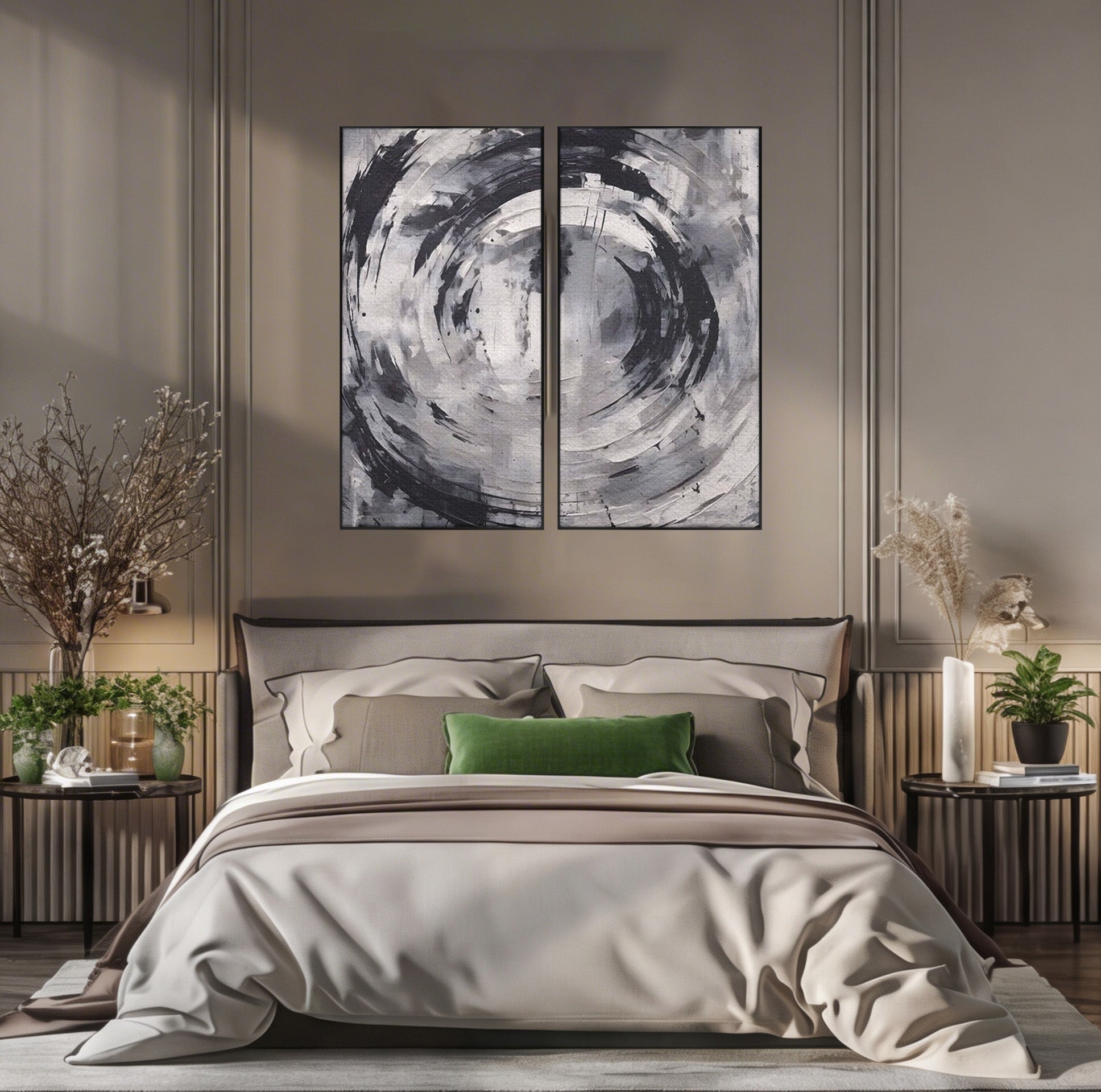 Set 2 Tablouri Canvas Premium LuxCanva® C2-1217, Abstract Round Paint, Culori, Decorativ, Living Room, Culori Vibrante